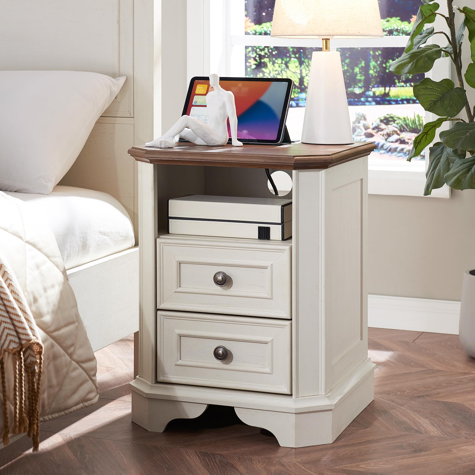 Farmhouse Nightstand with USB Charging Station - 18