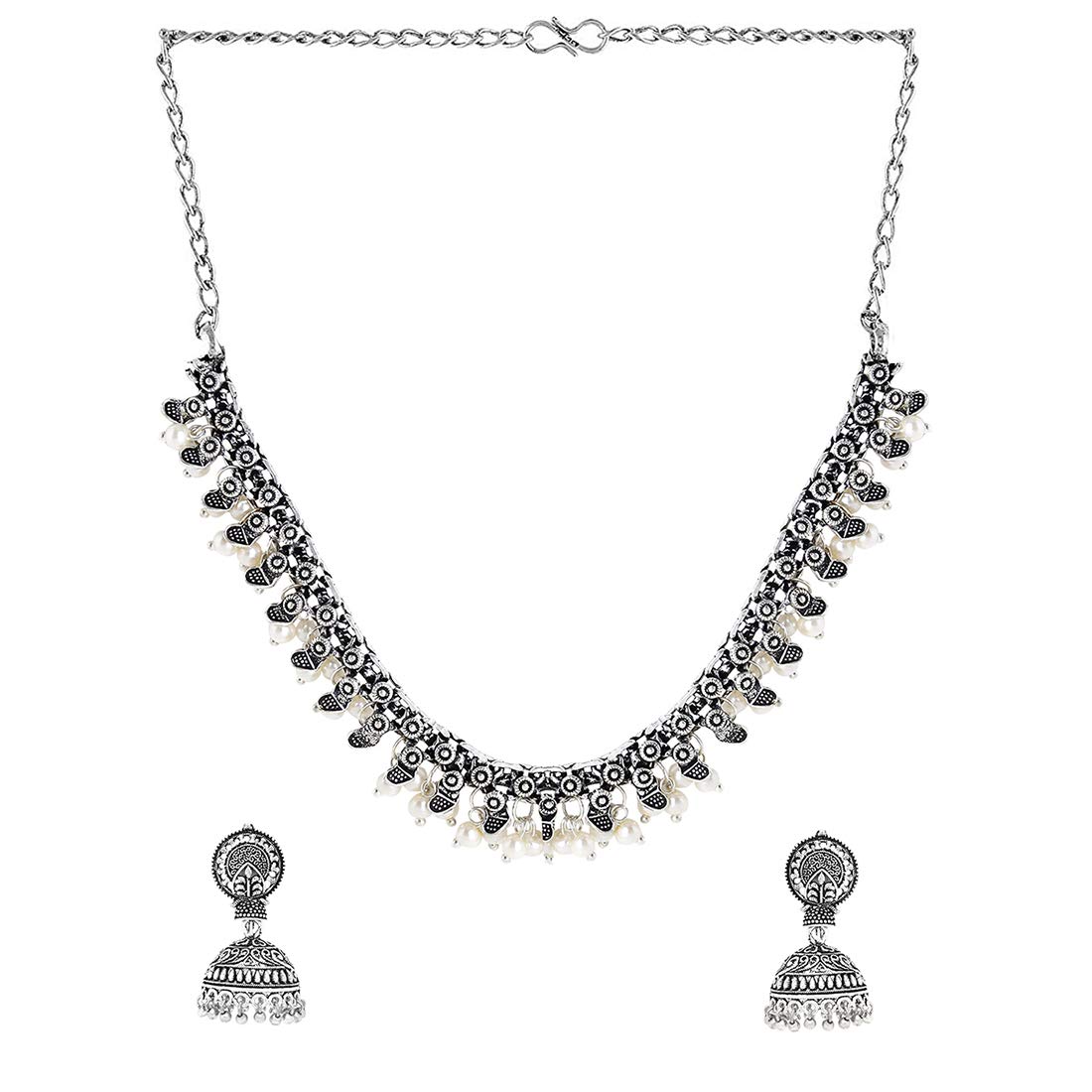 Oxidized Silver Afghan Tribal Jewelry Set - Yellow Chimes Necklace & Choker for Women, Traditional Handmade Birthday & Anniversary Gift for Her | Perfect for Ethnic Fashion, Boho Outfits & Special Occasions
