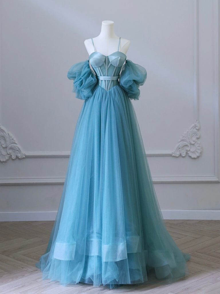Elegant A-Line Tulle Prom Dress in Blue - Perfect for Homecoming, Formal Dances & Special Occasions
