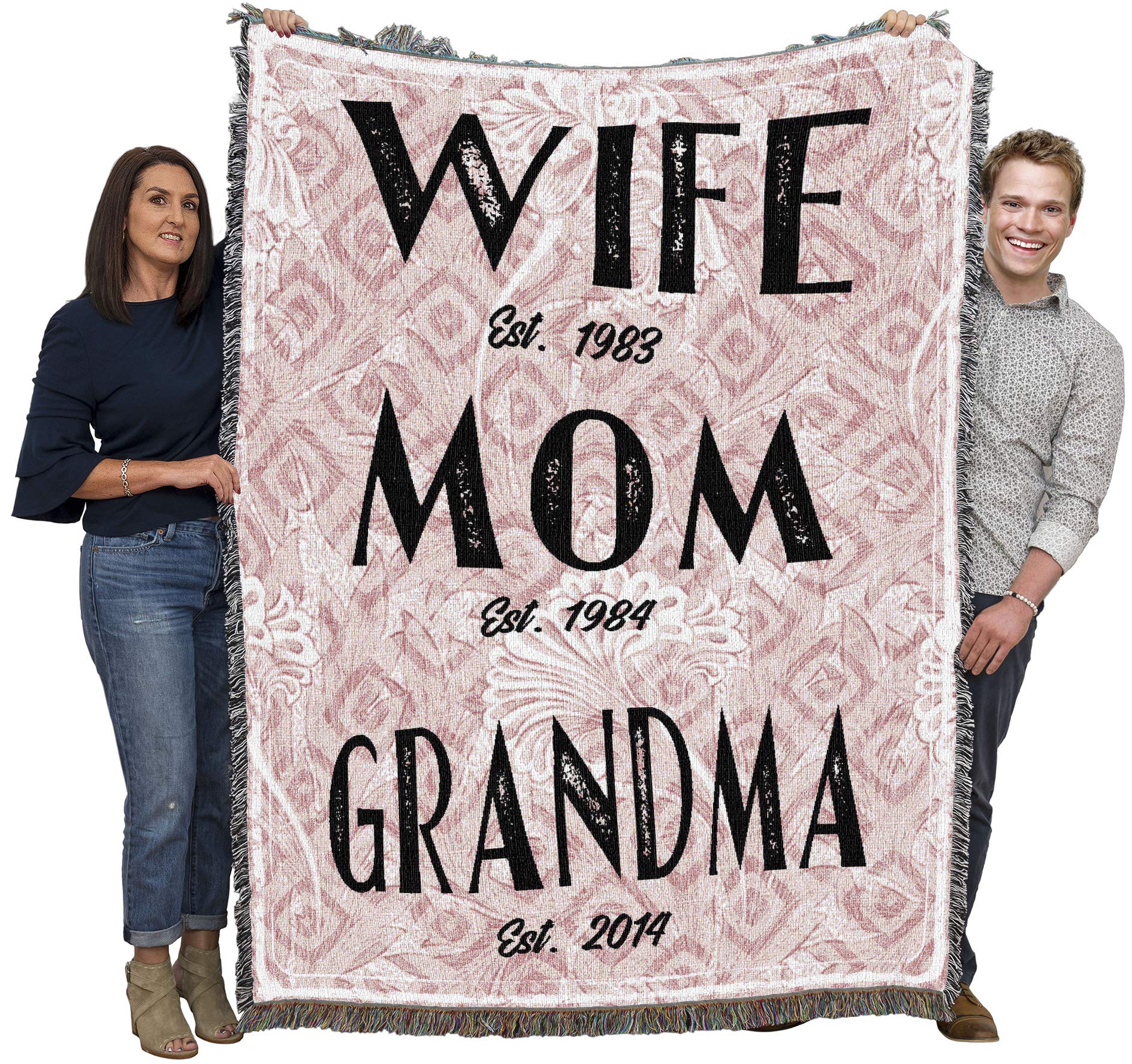 Personalized Pink Cotton Throw Blanket for Wife, Mother & Grandma - Custom Woven Tapestry Gift - 72x54 Inch Made in USA - Perfect for Cozy Nights, Family Gatherings & Thoughtful Presents
