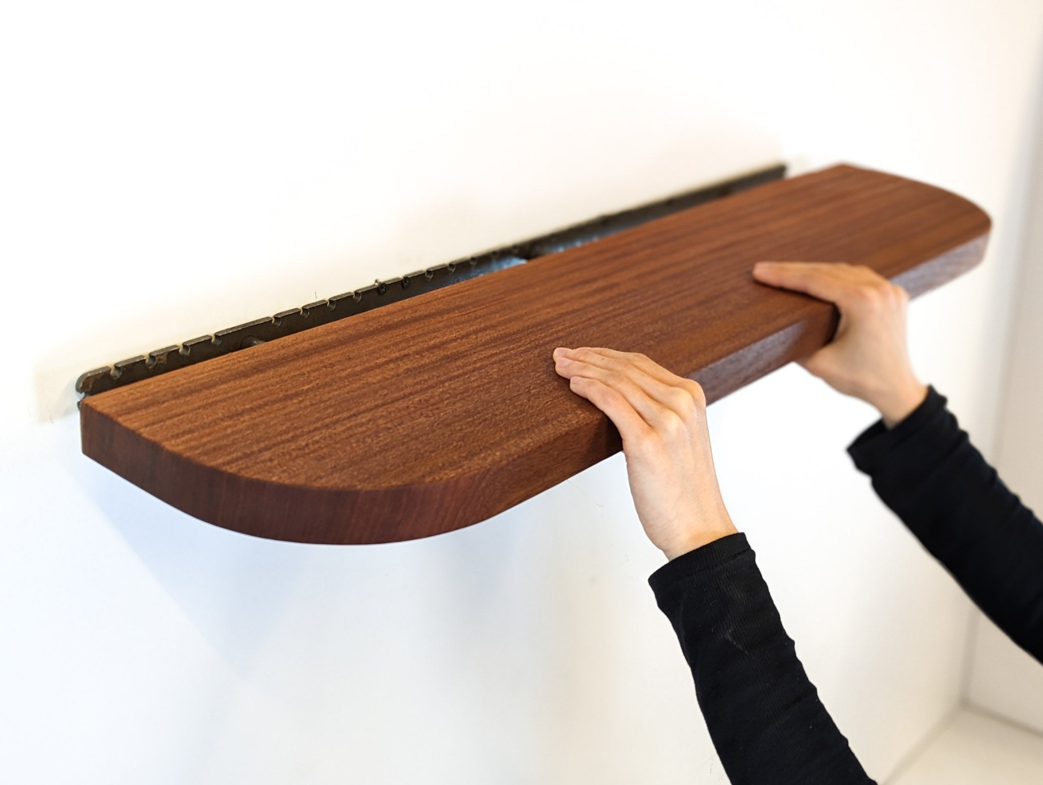 Premium Solid Mahogany Floating Shelf with Rounded Corners - Rustic Wood Wall Shelf for Living Room, Bathroom, Kitchen Decor | Heavy Duty & Easy Installation