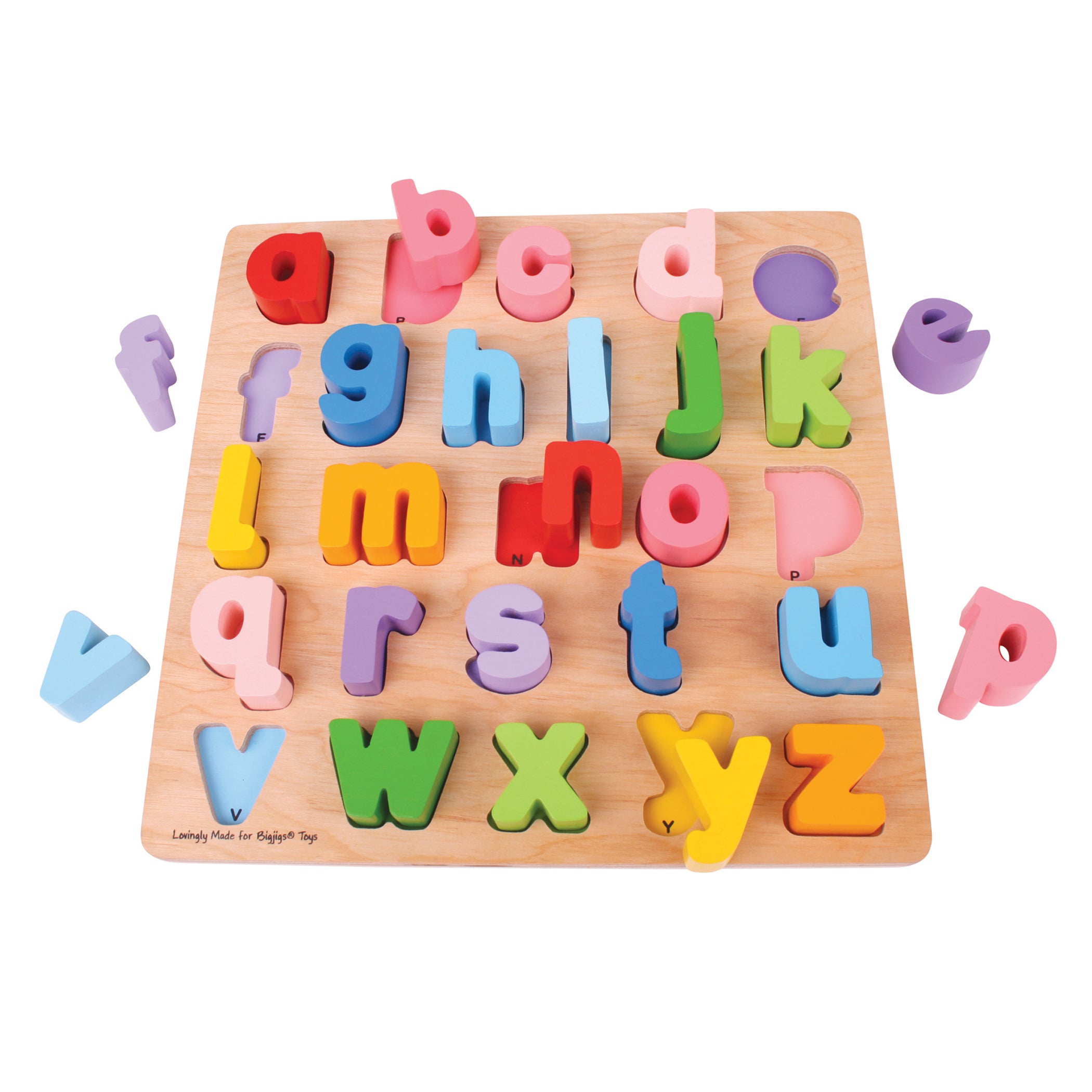 Bigjigs Toys Alphabet Adventure - Colorful Lowercase Chunky Wooden Puzzle for Kids - Perfect for Early Learning & Preschool Education
