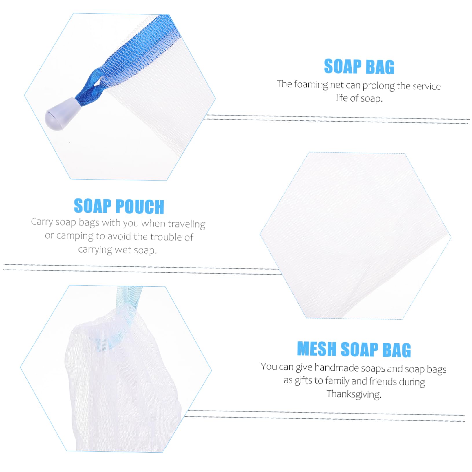 20Pcs Reusable Soap Foaming Nets - Durable Mesh Soap Saver Bags with Hanging Rope for Lathering & Storing Bar Soaps - Bath & Shower Accessories for Sensitive Skin - Eco-Friendly Home, Travel, Gym & Camping Essentials - Perfect for Creating Luxurious Lather & Reducing Soap Waste - Great for Daily Shower, Spa Days, Travel Toiletries, Sustainable Bathroom Routine & Gift Giving - Ideal for Sensitive Skin Care, Eco-Conscious Living, Hotel Stays and On-the-Go Hygiene