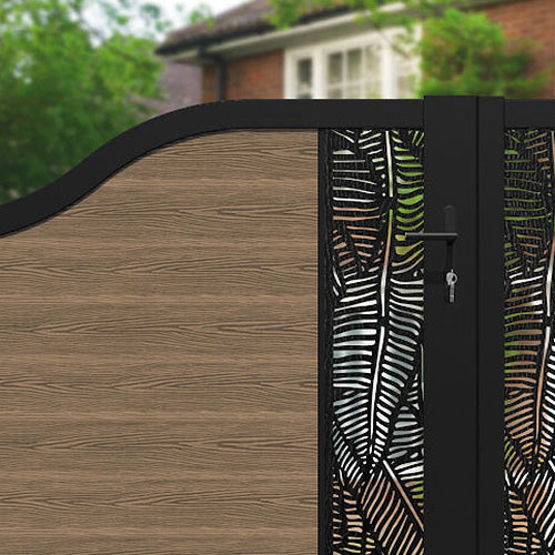 Classic Teak Feather Curved Top Driveway Gate with Middle & End Screen - Elegant and Durable Driveway Entrance Solution for Homes and Gardens
