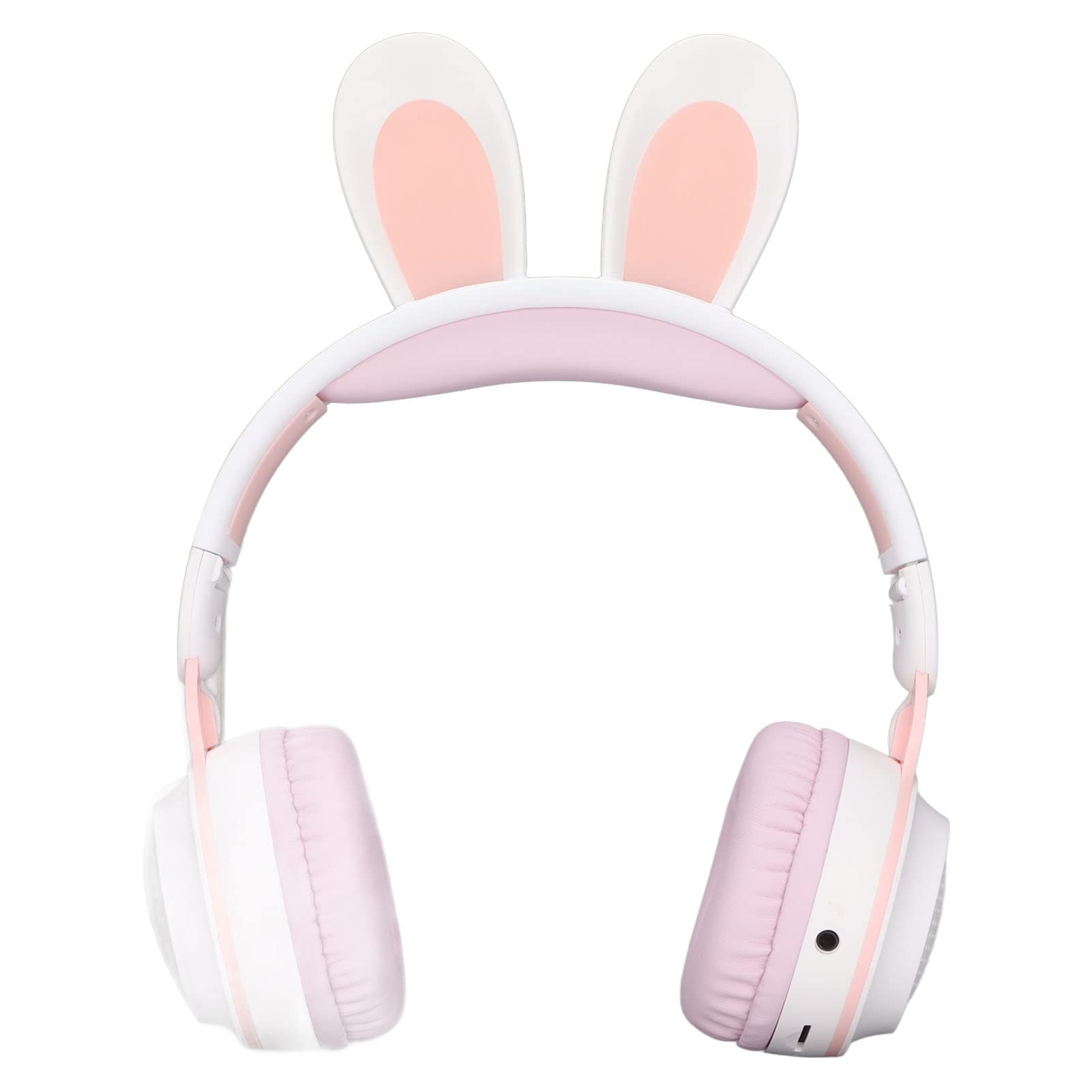 Wireless Bluetooth 5.0 Over-Ear Headphones with LED Lights - Foldable Kids Headset for Online Learning, Gaming, PC & Tablet Use - White Powder Color (Perfect for Remote Classes & Home Entertainment)