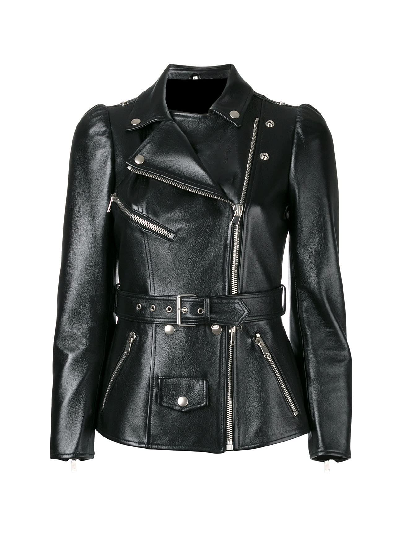 Premium Women's Genuine Leather Biker Jacket with Belt - Black | Stylish Moto Jacket for Women | Perfect for Motorcycle Riding, Night Out & Fashion Statement