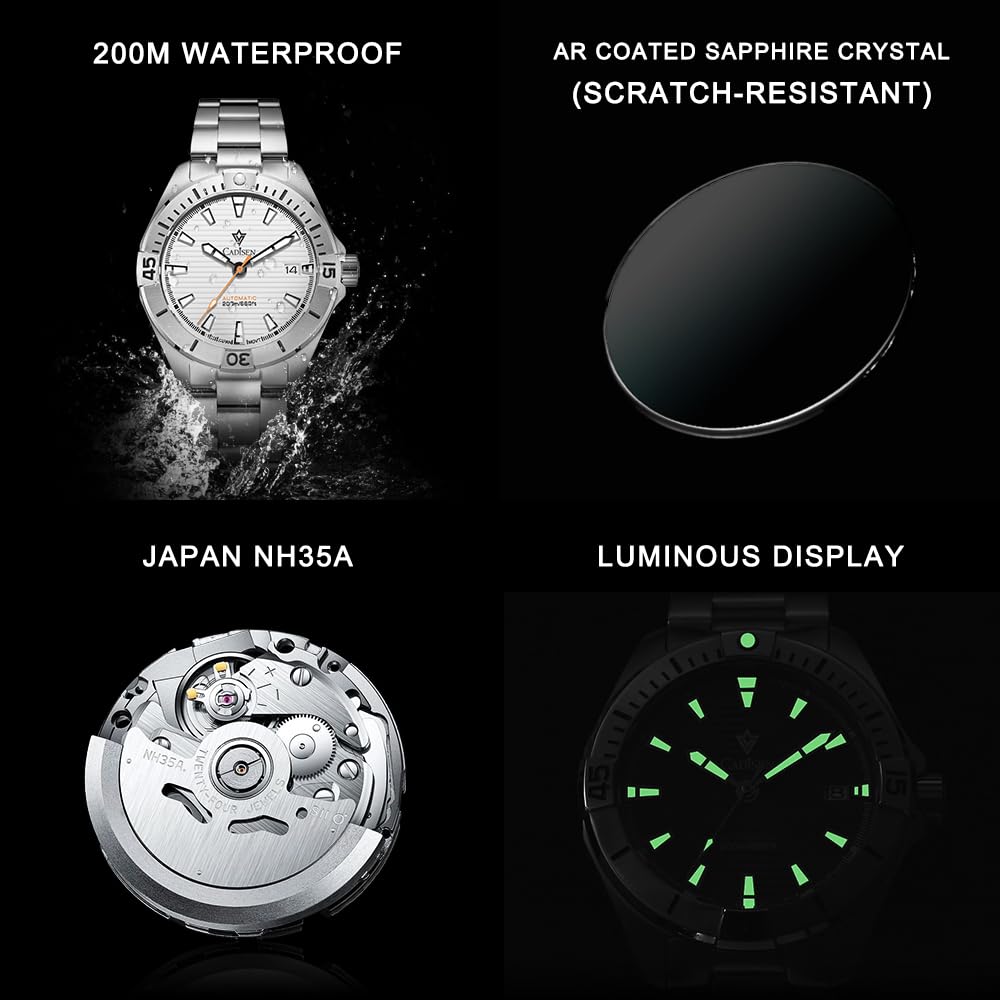 CADISEN Men's Automatic GMT Watch with NH35 Movement - Stainless Steel Band, Mechanical Wristwatch for Men - Perfect for Business, Travel & Everyday Wear