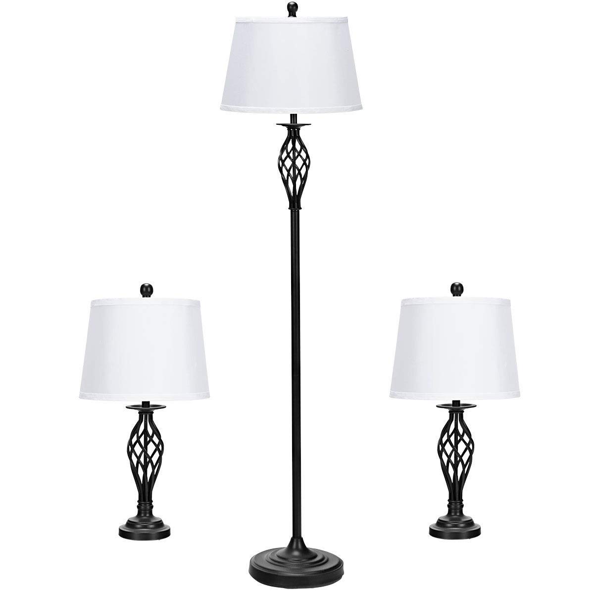 Tangkula 3-Piece Modern Lamp Set - Antique Bronze Floor & Table Lamps with White Fabric Shades for Living Room, Bedroom & Office Lighting | Home Decor & Ambient Lighting Solution
