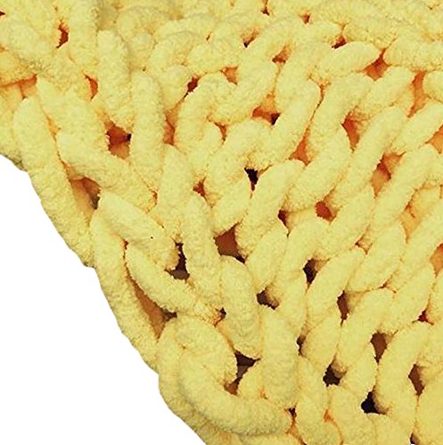 Hand Knit Chunky Chenille Yarn Blanket - Super Soft 59x79in Oversized Throw - Yellow Arm Knitting Blanket for Cozy Living Room, Bedroom & Winter Nights
