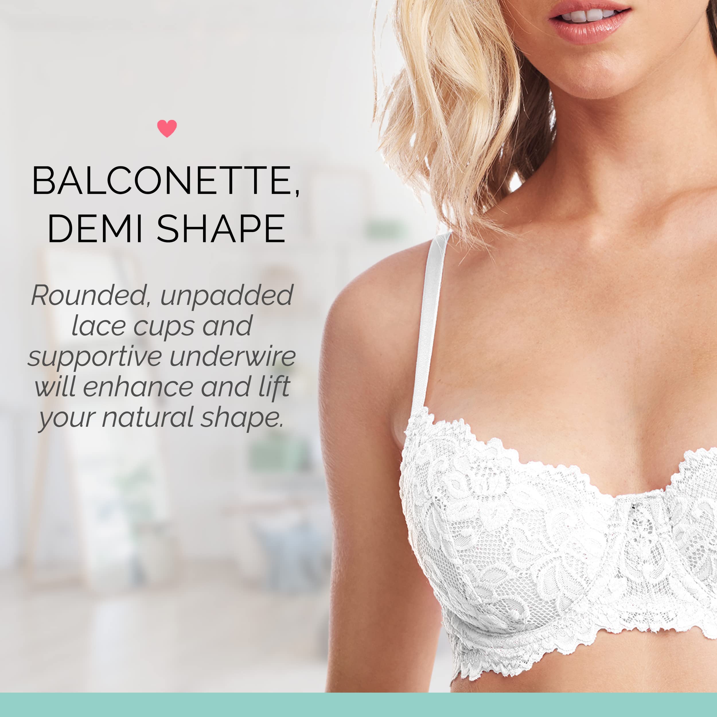 Emma Underwire Lace Bra for Women - Unpadded Sheer Balconette Demi Lingerie | Comfortable Everyday Wear for Work & Date Nights