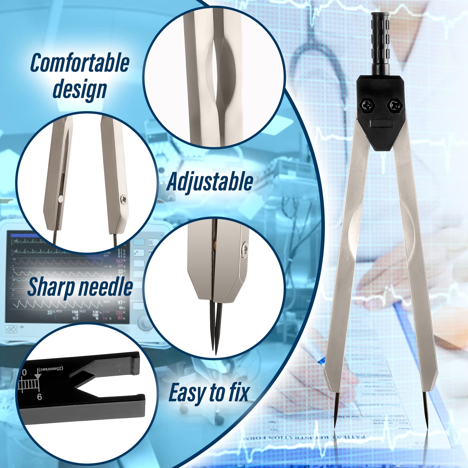 **Thinp EKG Calipers - ECG Caliper Measuring Tool with Ruler | Black Caliper Divider for Nurses & Doctors | Precise Electrocardiograph Measurement for Medical Professionals**    **Usage Scenarios:** Ideal for medical professionals, nurses, and doctors to accurately measure electrocardiograms (ECGs/EKGs) in hospitals, clinics, and diagnostic labs.