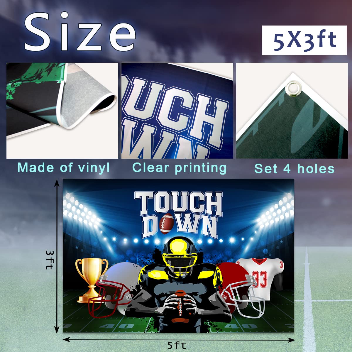 Football Party Decorations - Touchdown Backdrop Banner, Themed Background & Photo Props for Boys Birthday | Perfect for NFL Game Day, Super Bowl Parties & Sports-Themed Celebrations