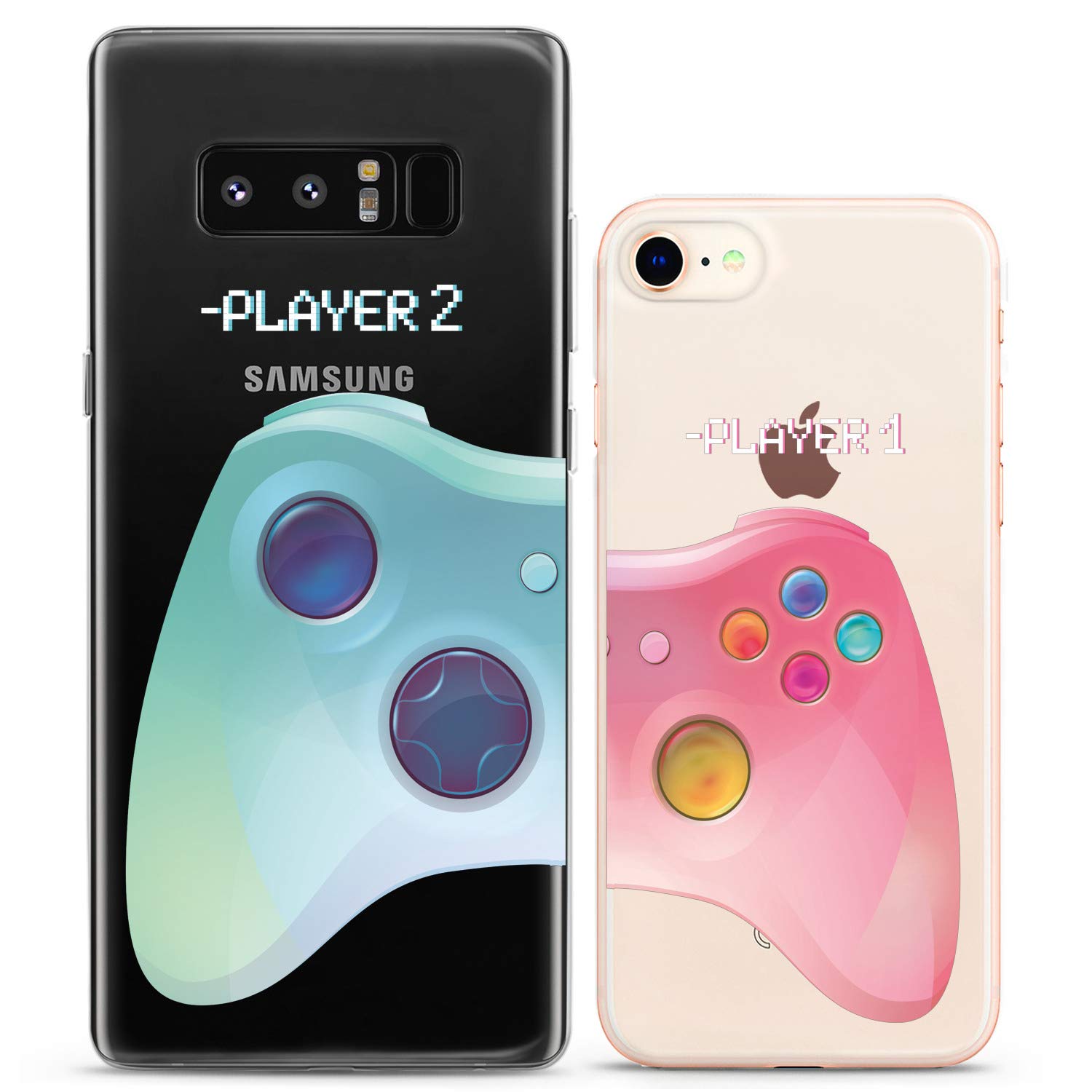 Funny Matching Couple Phone Cases for iPhone 16/15/14/13/12/11 Pro Max/Mini/Xs/X/6s/8 Plus/7+/Xr/10/SE/5 - Pink & Blue Silicone Covers for Him & Her - Perfect Anniversary Gift for Couples, Boyfriend & Girlfriend - Great for Date Nights, Travel & Relationship Goals