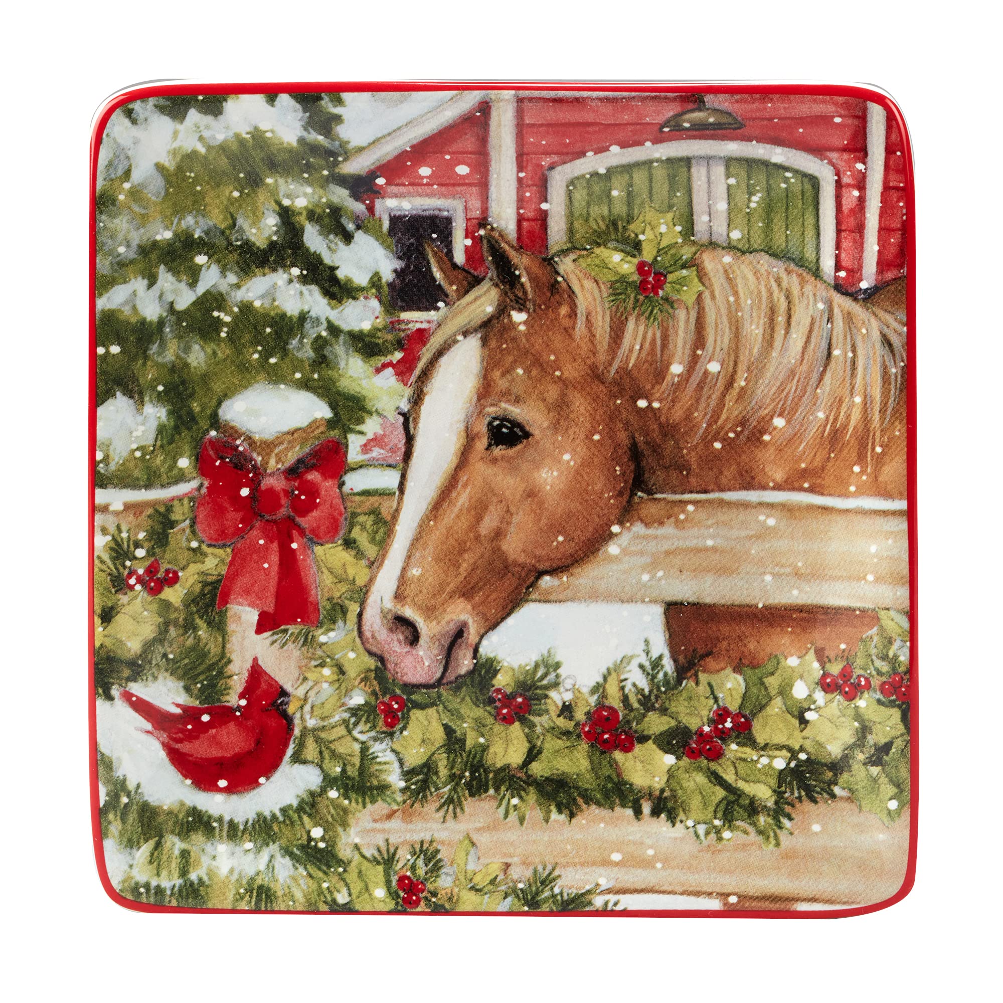 Certified International Homestead Christmas 6-Inch Canape Plates, Set of 4 - Colorful Small Appetizer Dishes for Holiday Parties, Luncheons & Snack Serving - Perfect for Christmas Entertaining, Dinnerware & Dessert Presentation