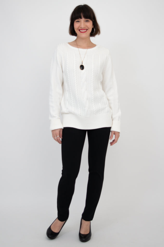 Stylish White Cotton Cora Sweater for Women - Cozy Pullover for Fall & Winter Outfits