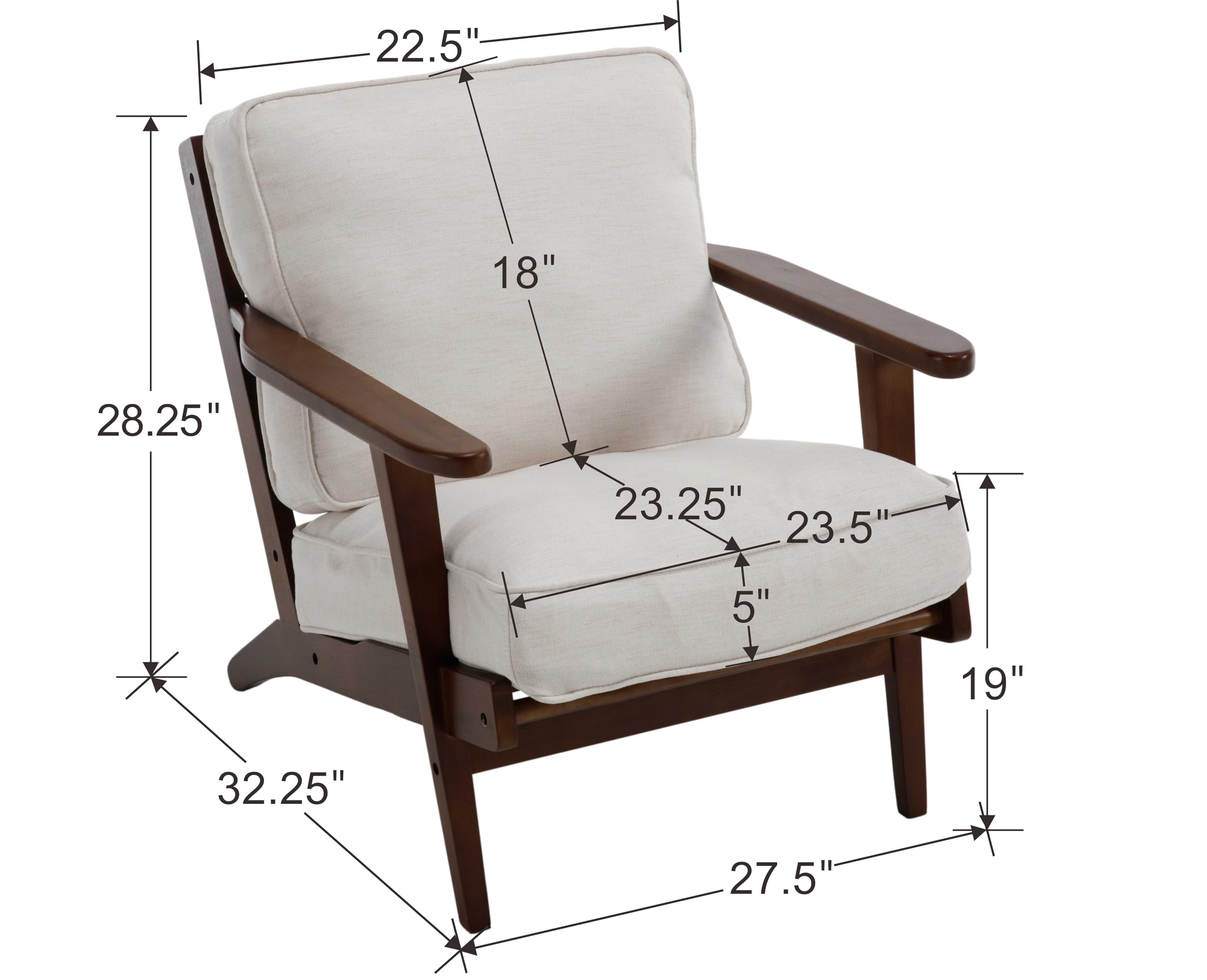 Mid-Century Modern Accent Chair - Fabric Upholstered Armchair with Wooden Legs, Comfortable Low Back Lounge Chair for Living Room & Bedroom - Beige - Perfect for Reading Nooks, Cozy Corners & Small Spaces