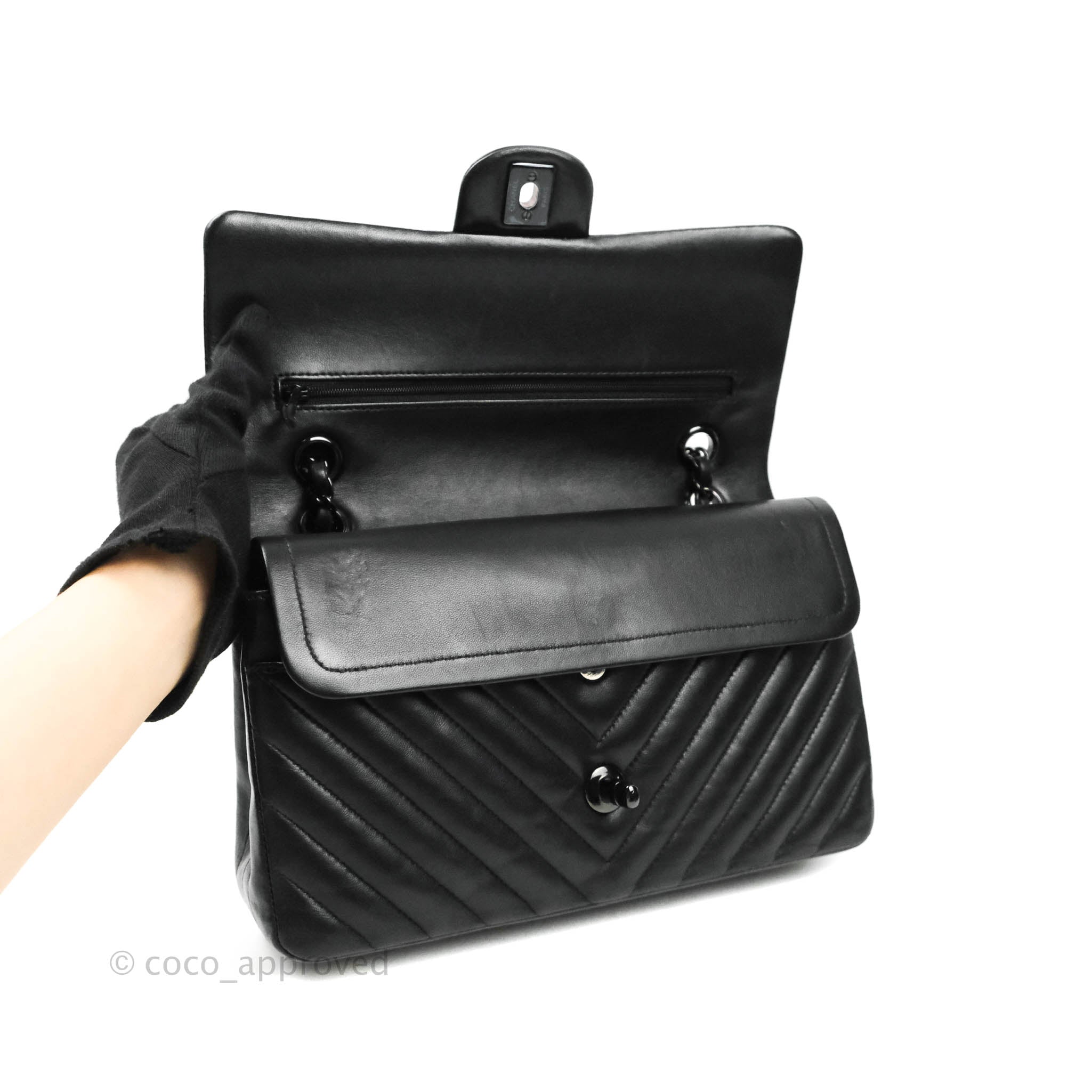 Chanel Classic Chevron M/L Medium Double Flap Bag in So Black Lambskin Leather - Luxury Handbag for Women, Perfect for Evening Events & Special Occasions