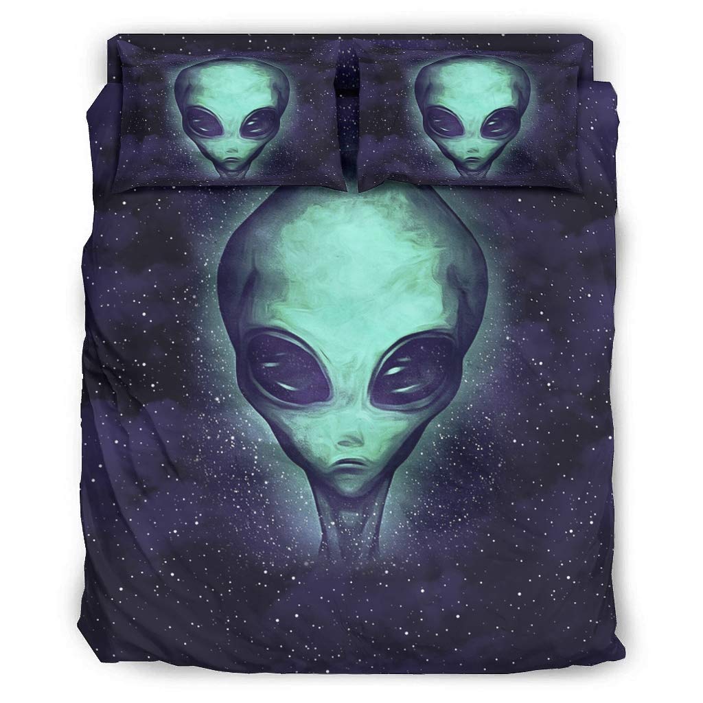Alien Comforter Set 4-Piece Bedding Set - Soft & Comfortable Duvet Cover with Pillowcases - Machine Washable - Twin/Full Size - White - Perfect for Kids' Rooms, Guest Bedrooms & Cozy Home Decor