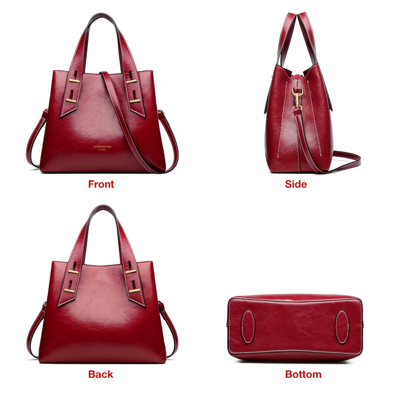 LAORENTOU Women's Crossbody Handbag - Genuine Cow Leather Satchel with Top Handle & Shoulder Strap - Stylish Tote Purse for Work, Travel & Everyday Use