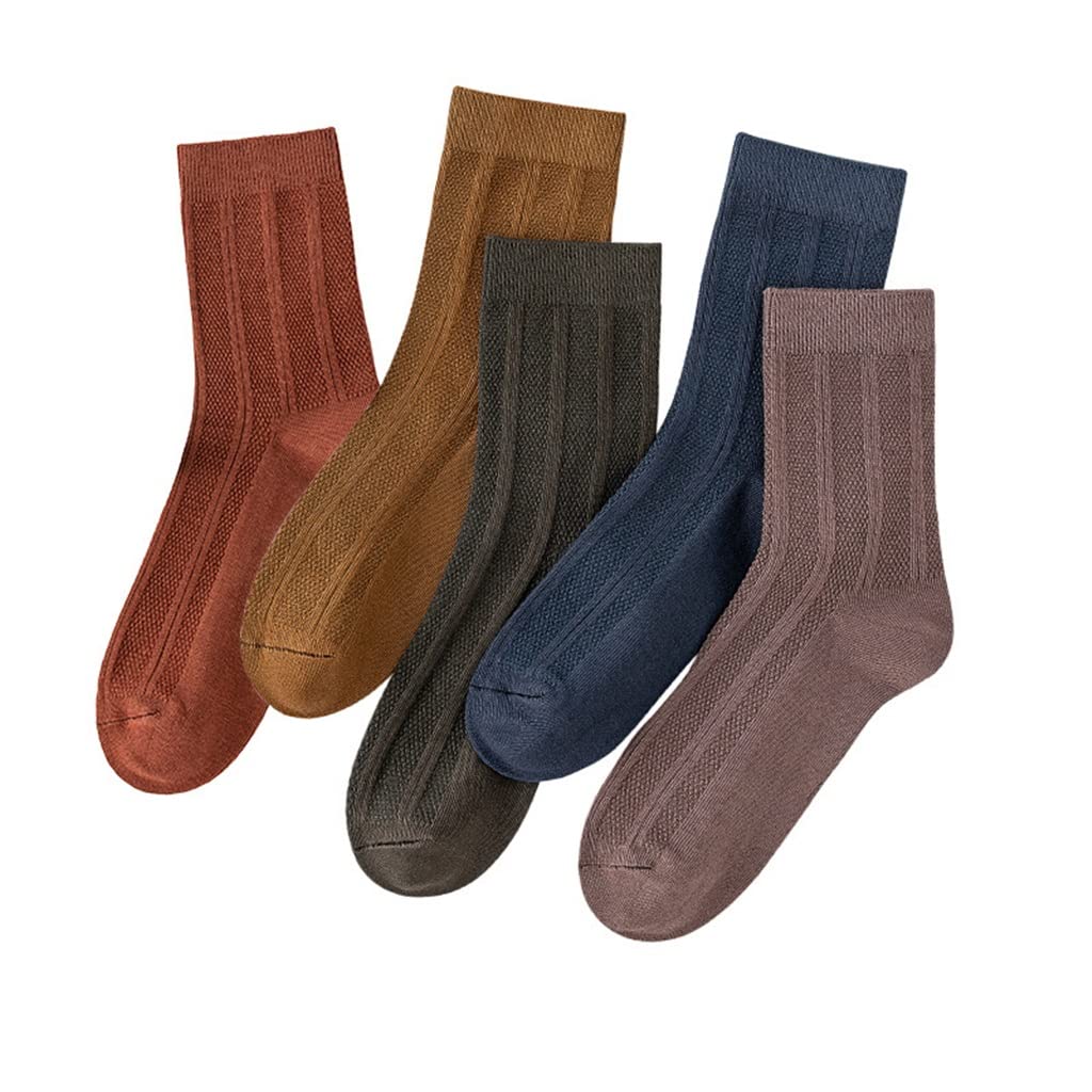 5 Pairs Men's Cotton Breathable Mid-Calf Socks - Soft Comfortable Casual & Sports Socks for Daily Wear, Hiking, Gym, Running (One Size, Assorted Colors)