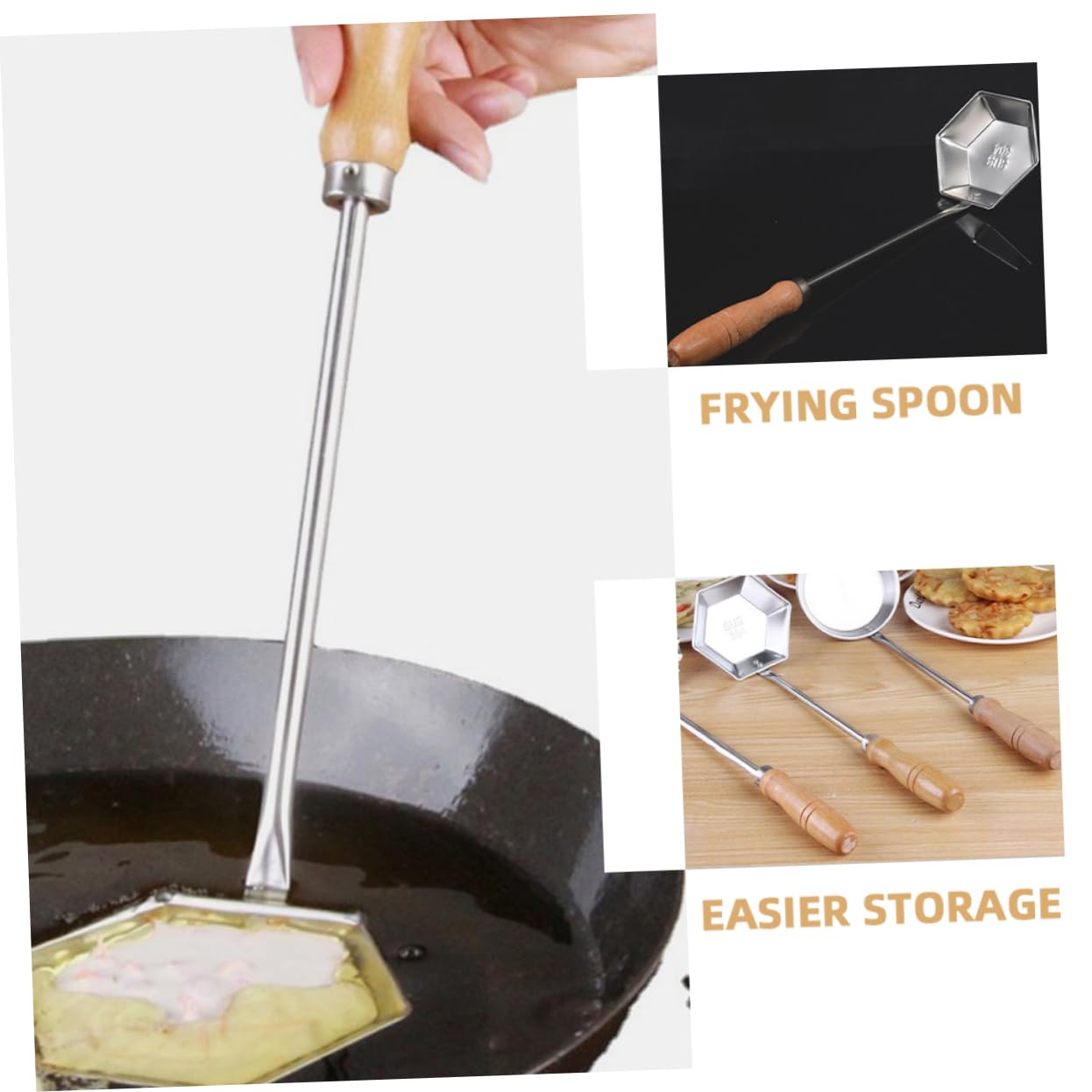 POPETPOP Stainless Steel Frying Spoon - Nonstick Flat Pancake & Pastry Turner with Wooden Handle - Perfect for Home & Restaurant Cooking - Ideal for Flipping Pancakes, Eggs & Burgers
