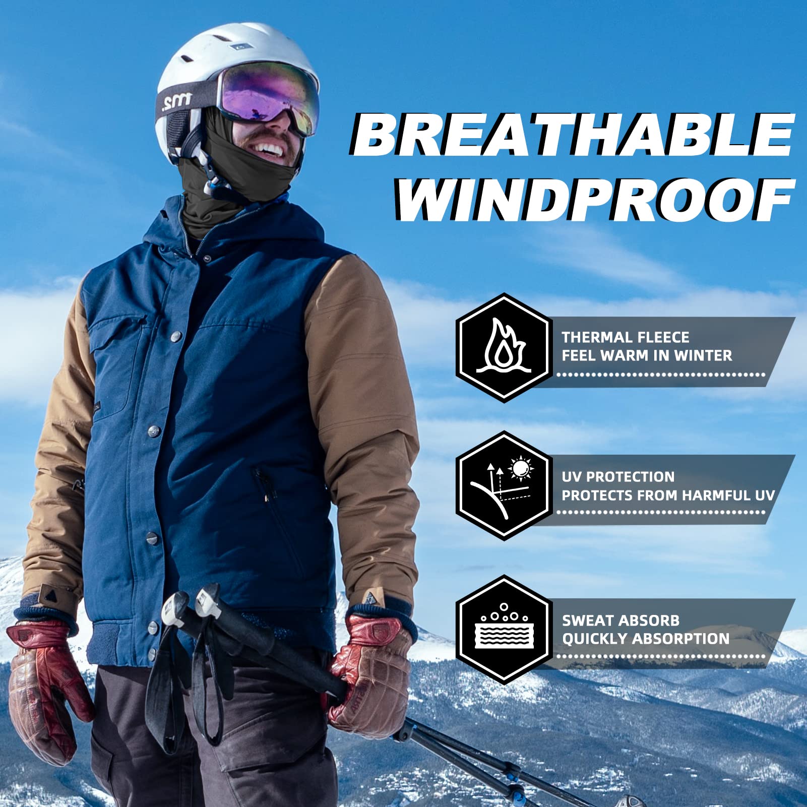 ROCKBROS Windproof Thermal Balaclava Ski Mask for Men & Women - Cold Weather Neck Warmer Hood for Cycling, Skiing, Snowboarding & Outdoor Winter Activities