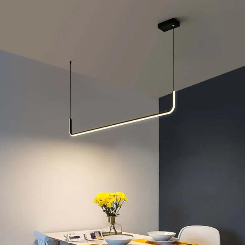 Modern U-Shaped Black Metal LED Pendant Light - Adjustable Hanging Fixture for Kitchen Island, Dining Room, and Living Room Lighting