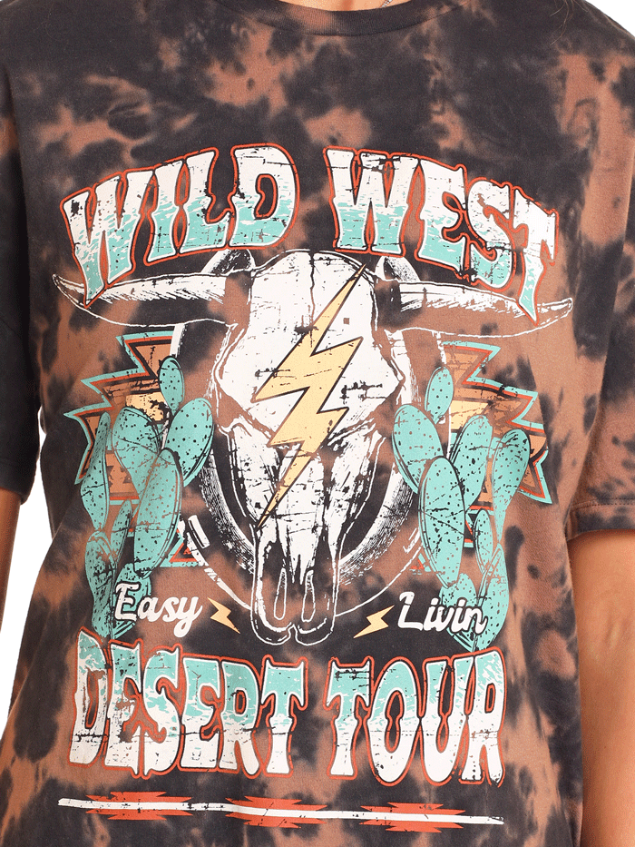 Rock & Roll Denim Womens Wild West Tie Dye T-Shirt Dress - BWD1R04539 | Vintage Style Black Boho Dress for Music Festivals & Casual Outings