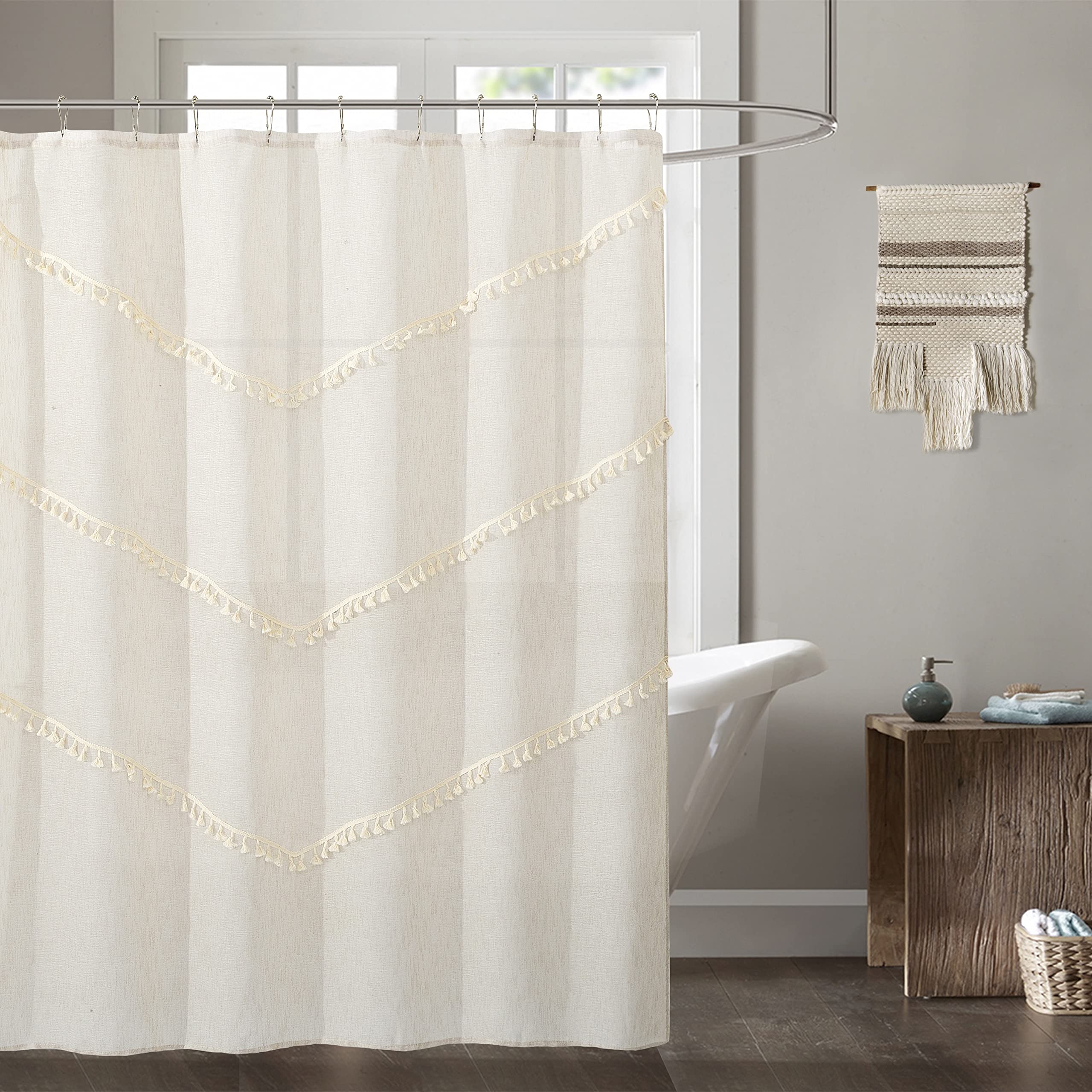 Linen Tassels Textured Shower Curtain 70