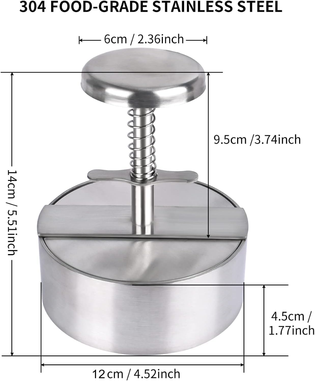 Premium HVB Stainless Steel Hamburger Patty Maker - Adjustable 12cm Non-Stick Burger Press with Spring Button for BBQ, Grilling & Homemade Burgers - Perfect for Backyard Cookouts, Picnics & Restaurant-Style Patty Making