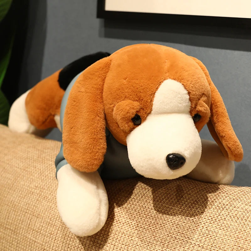 40-80CM Kawaii Stuffed Beagle Plush Toy - Soft Lying Puppy Dog with Outfit, Cute Animal Pillow Doll for Kids, Baby Girls Birthday Gift - Perfect for Nursery Decor, Cuddling & Gift Giving