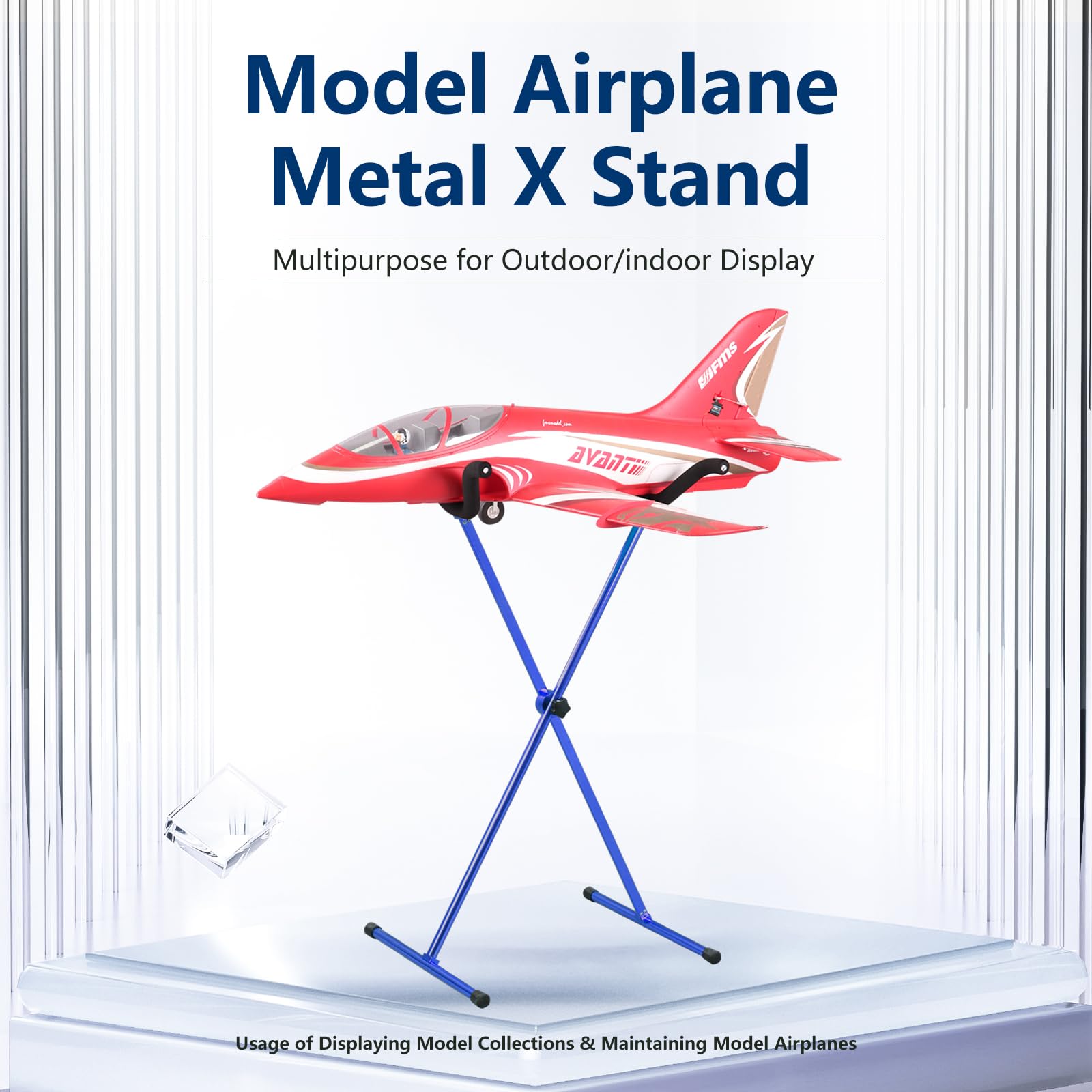 FMS RC Airplane Stand V2 - Model Airplane Display Holder & Work Stand for RC Planes (Blue) - Perfect for RC Hobbyists, Repair & Maintenance, and Airplane Storage