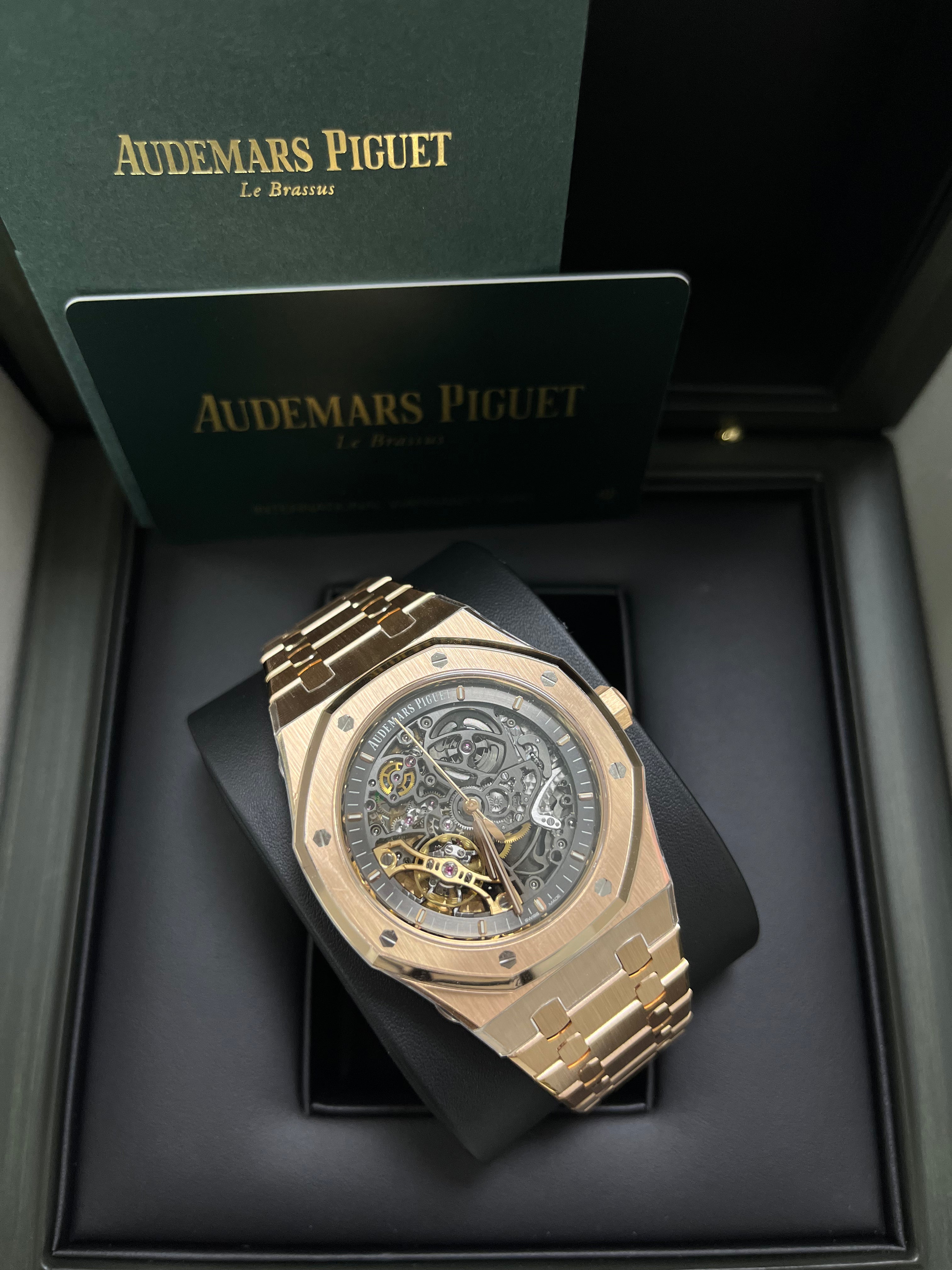 Audemars Piguet Royal Oak 41mm Rose Gold Skeleton Watch with Double Balance Wheel - Ref 15407OR.OO.1220OR.01 - Luxury Openwork Timepiece for Men, Perfect for Business Meetings & Formal Events