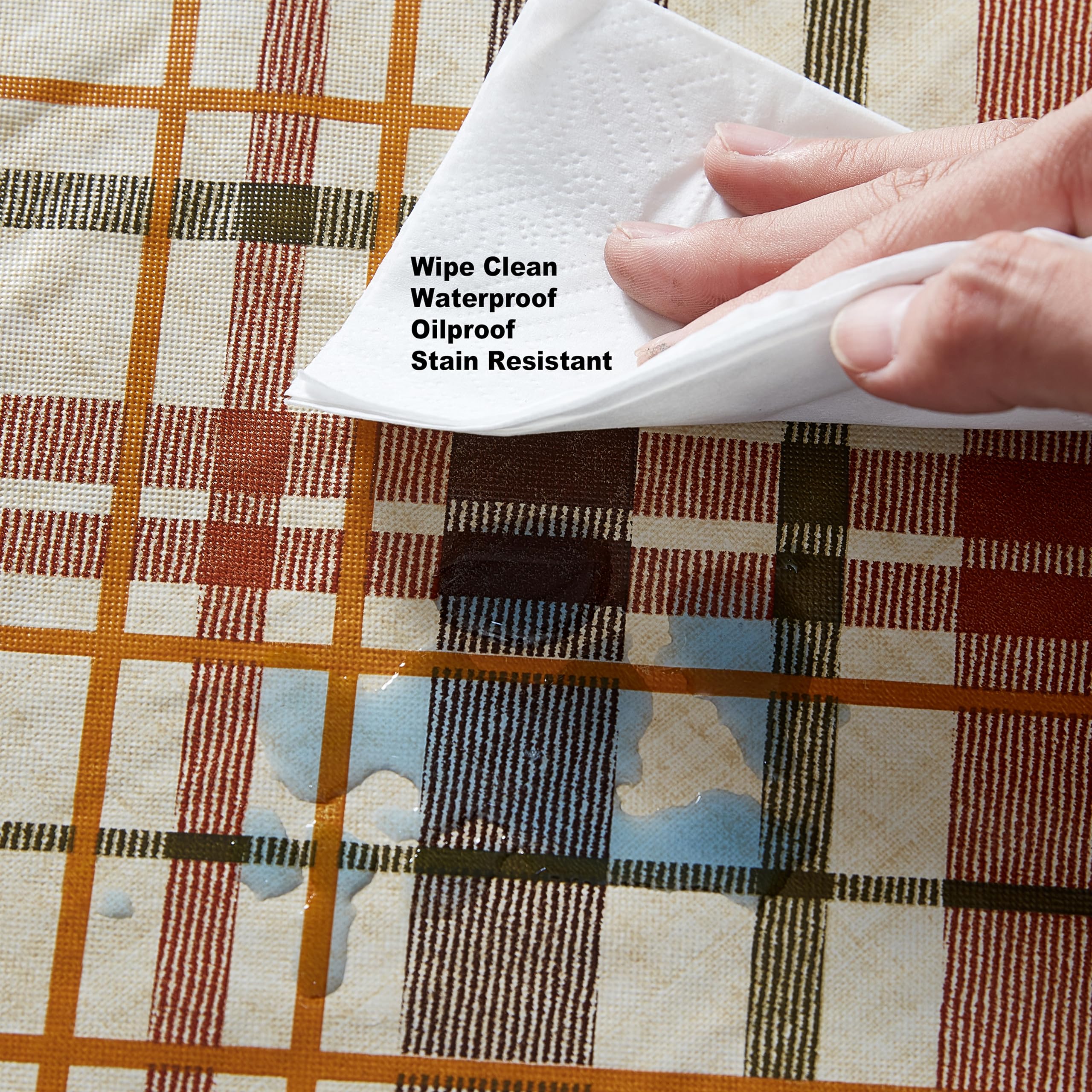 Premium Newbridge Diagonal Plaid Vinyl Tablecloth - Green, Rust & Brown Fall Design, Wipe-Clean Easy Care, 60x84 Inch Oval - Perfect for Thanksgiving, Christmas, and Autumn Dining Decor