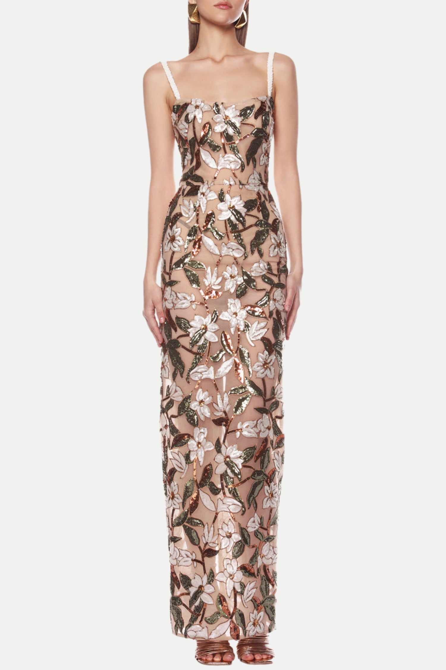 CARSEN Women's Strappy Floral Embroidered Maxi Dress - Elegant Summer Beach Wedding Party Dress