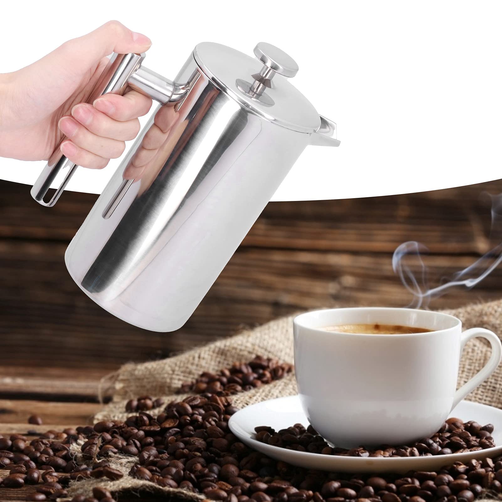 Premium Stainless Steel French Press Coffee Maker - 1000ml Large Capacity with U-Shaped Spout for Perfect Home Brewing | Ideal for Restaurants, Hotels & Office Use | Durable & Easy Clean Design for Daily Coffee Lovers