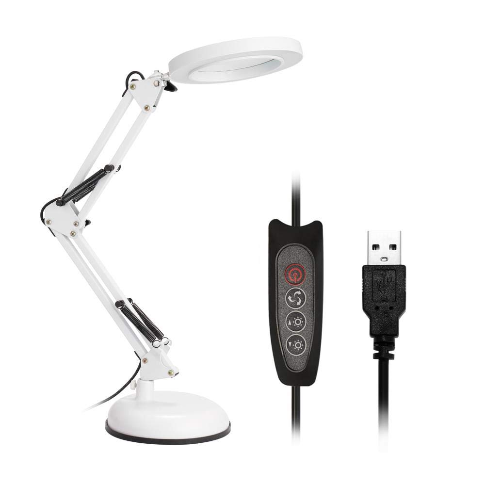 5X Magnifying Glass with LED Light - Foldable Desk Lamp for Reading & Crafts, 3 Dimming Modes, USB Powered - Perfect for Jewelry Making, Watch Repair & Close-up Work