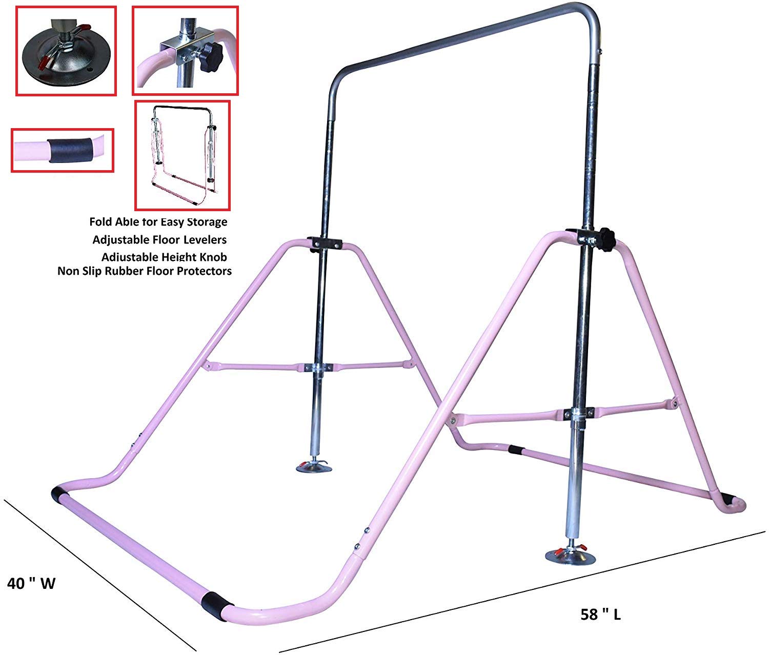 Adjustable Kids Gymnastics Training Bar with 6'x2' Tumble Mat - Home Gym Equipment for Junior Gymnasts | Foldable Horizontal Kip Bar & Monkey Bars for Indoor Playground | Perfect for Home Training, Backyard Play & Gymnastics Practice