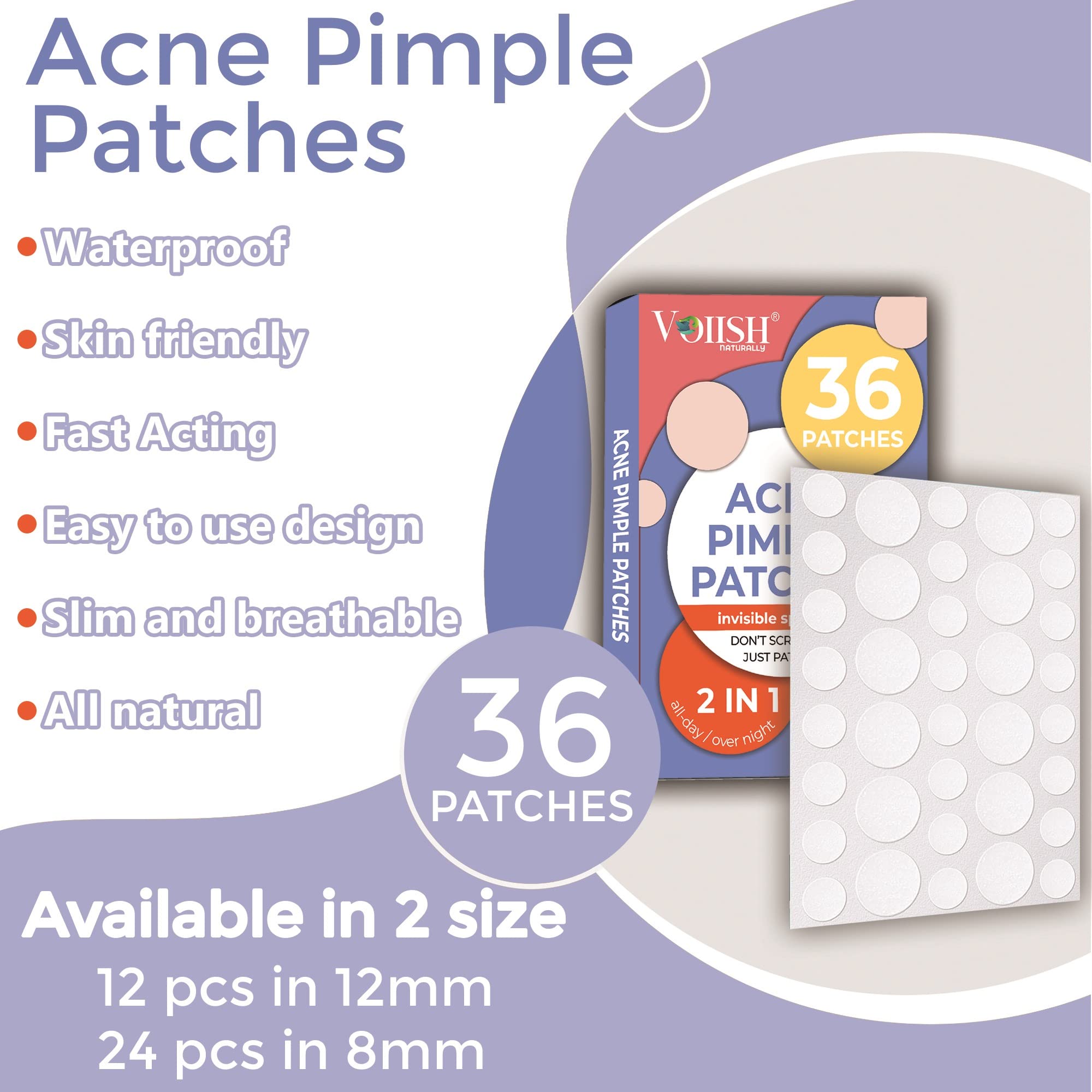 VOIISH Acne Pimple Patch - 100% Hydrocolloid Facial Stickers for Zit & Blemish Treatment, Invisible Pimple Patches for Spot Healing (Pack of 1) - Perfect for Overnight Acne Care & Makeup Prep