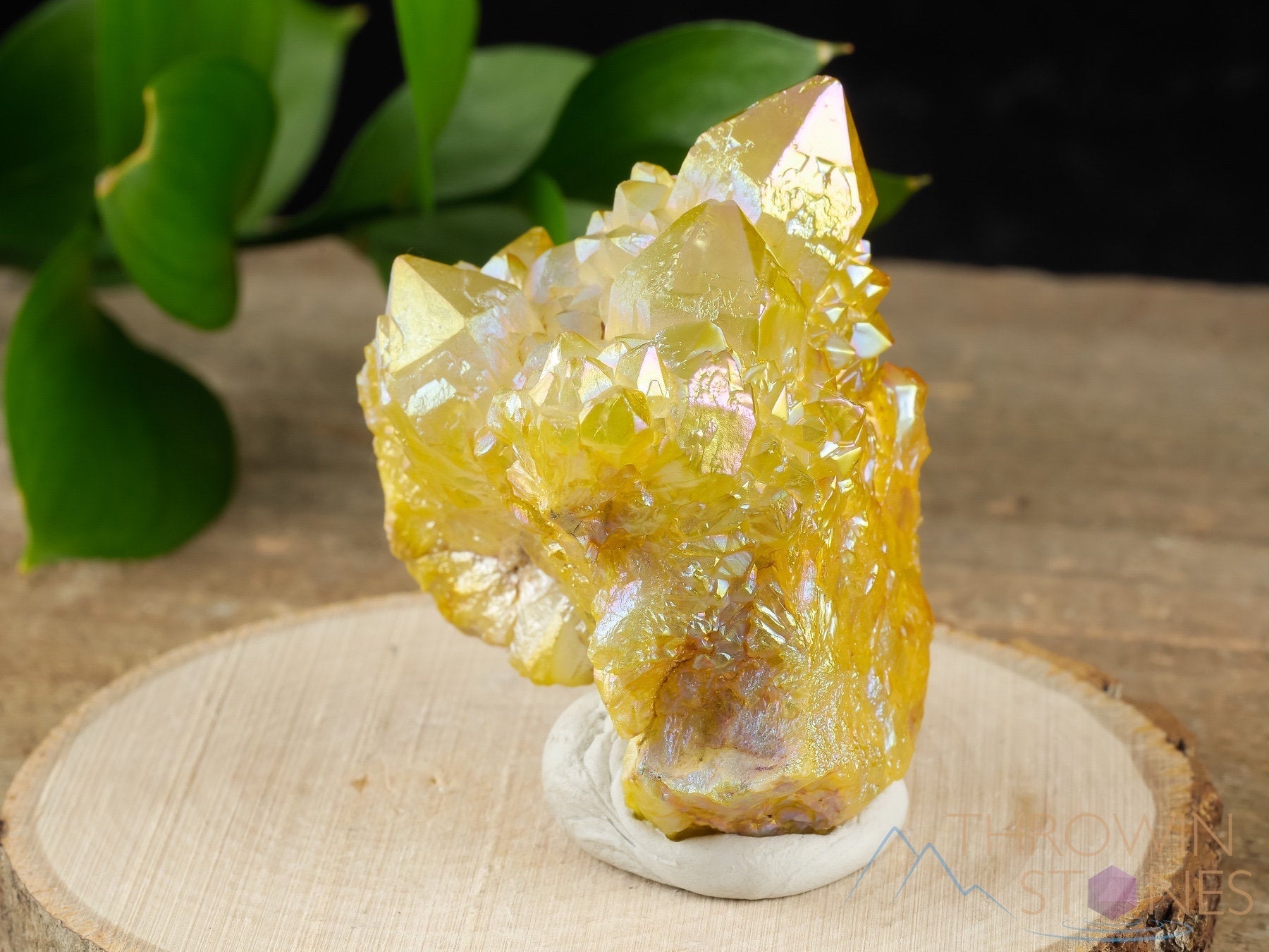 Rainbow Aura Quartz Crystal Cluster - Sunshine Yellow Spirit Quartz for Healing & Meditation | Natural Crystal Decor R0519 | Perfect for Home Decor, Yoga Spaces & Spiritual Gifts