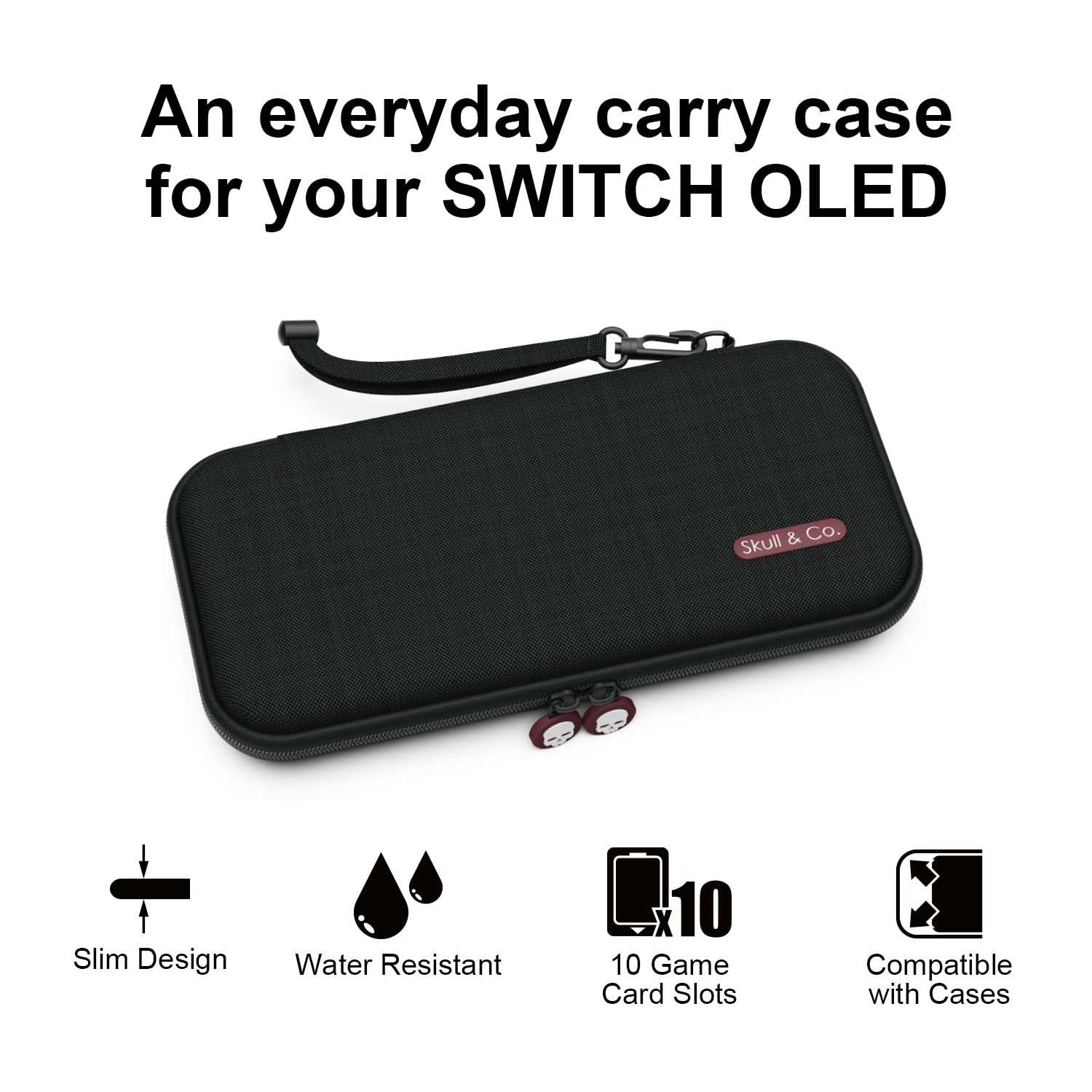 Skull & Co. Slim Protective Hard Shell Carrying Case for Nintendo Switch OLED & Regular Switch - Lightweight Travel Case for Gaming On The Go, Commuting & Storage