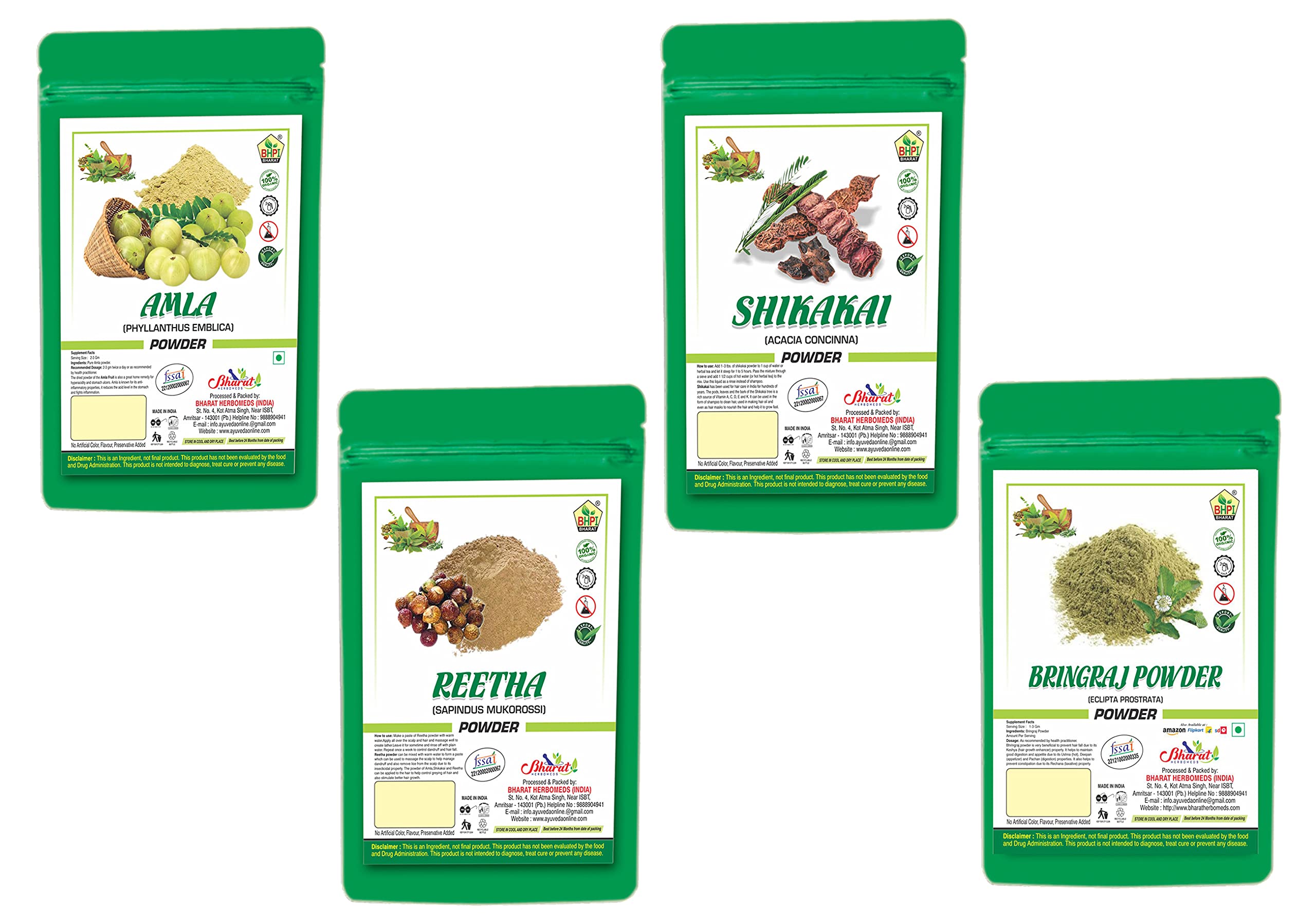 Bharat Amla Shikakai Reetha Bhringraj 4-in-1 Hair Growth Pack (400g) - Natural Herbal Hair Care for Shine, Softness & Thicker Hair | Promotes Stronger Hair Growth | Perfect for Daily Hair Care & Scalp Treatment