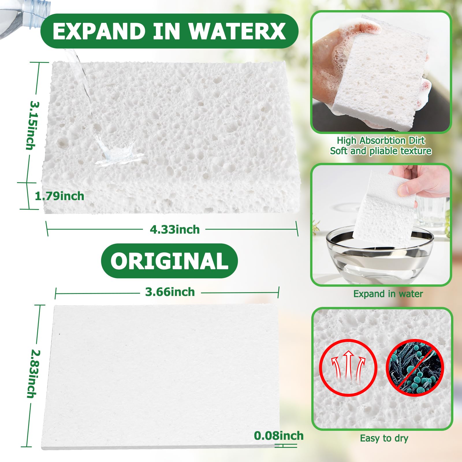 12 Pack Natural Cellulose Dish Sponges - Eco-Friendly, Reusable & Durable Plant-Based Sponges for Washing Dishes, Cleaning Kitchen & DIY Crafts | Perfect for Daily Use, Household Cleaning & Creative Projects