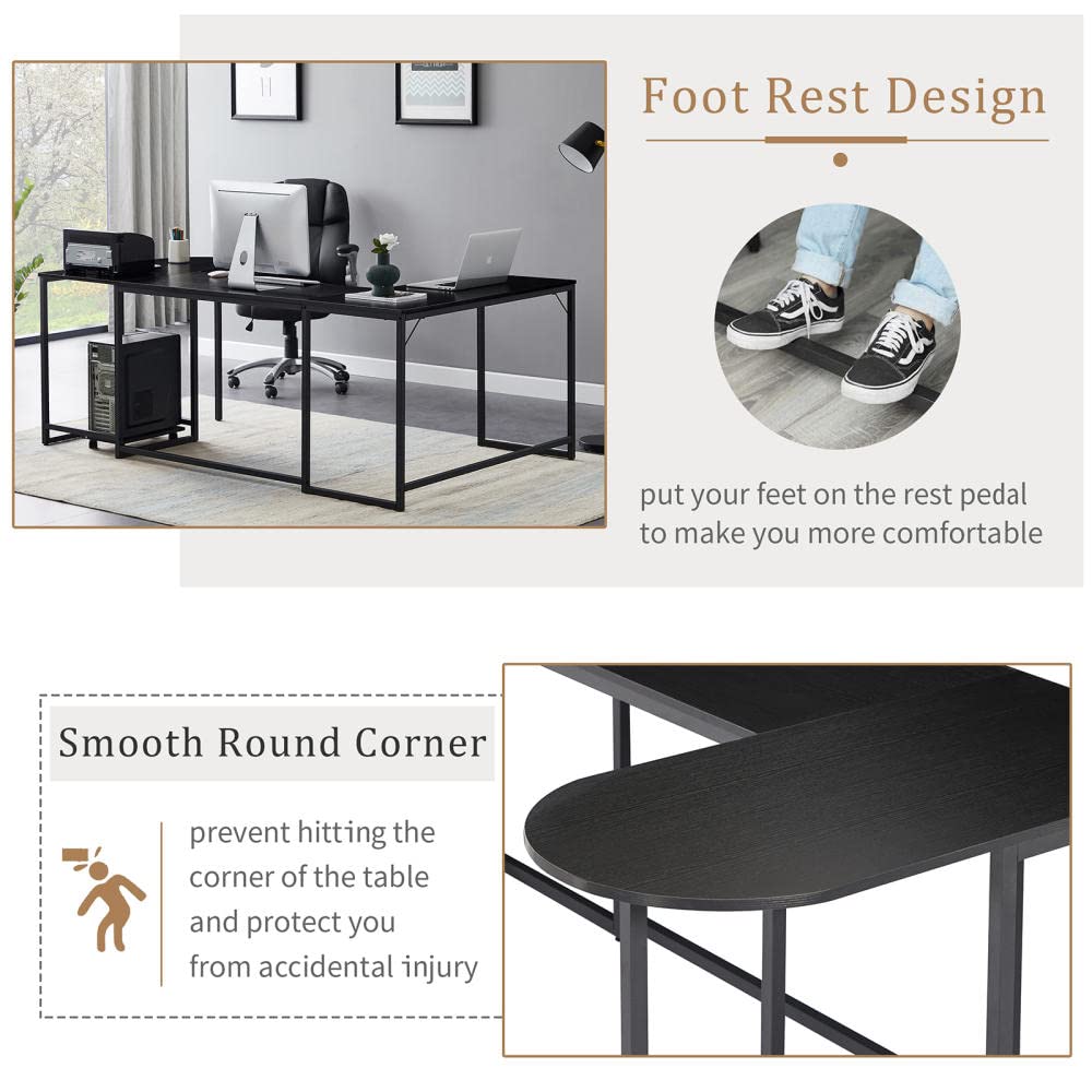 Ergonomic U-Shaped Corner Computer Desk with Monitor Stand - Home Office Gaming Workstation, Space-Saving Design & Easy Assembly - Perfect for Small Spaces, PC Gaming, and Remote Work Setup