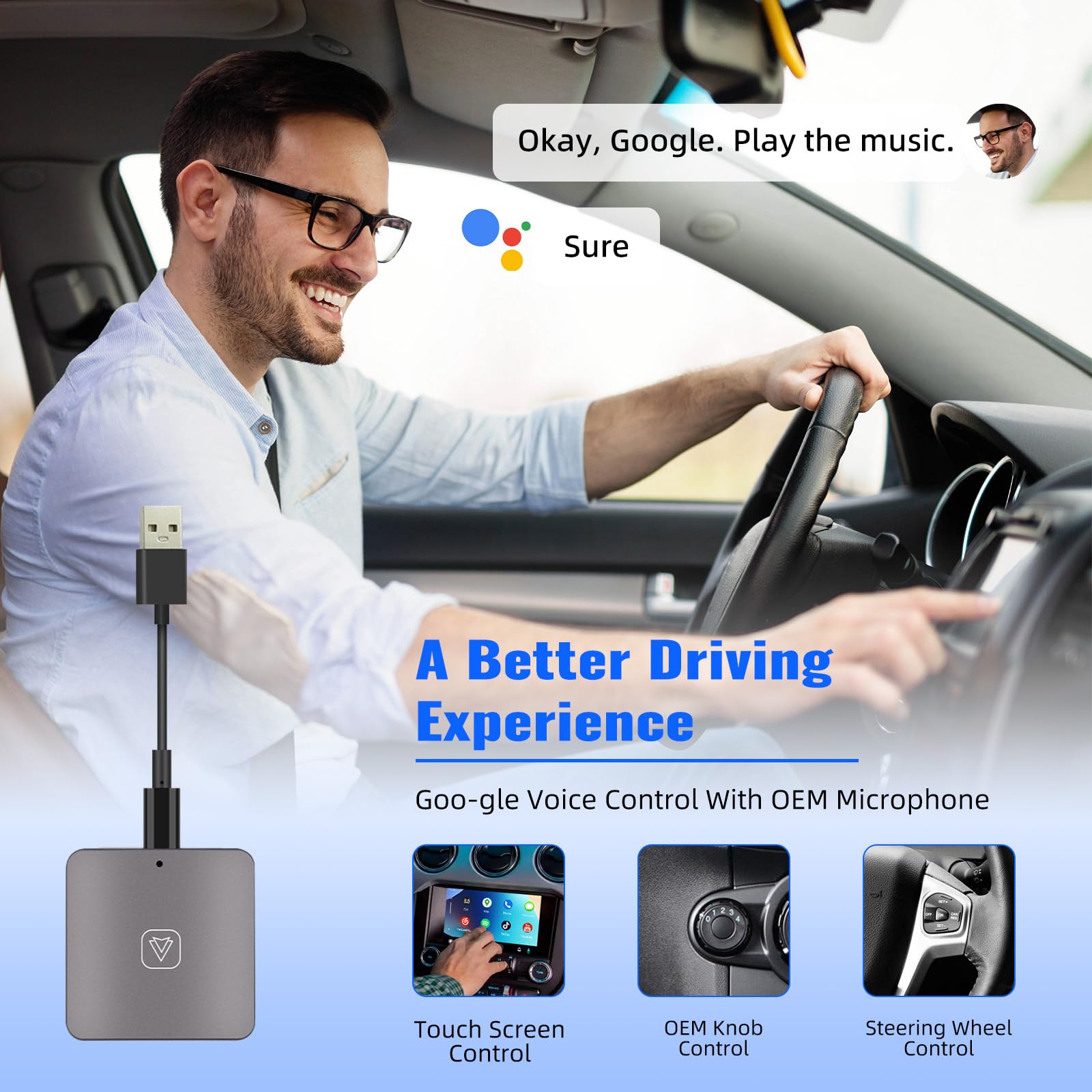 Wireless Android Auto Car Adapter - Plug & Play for OEM Factory Radios | Fast & Stable Connection | Perfect for Commuting, Road Trips & Hands-Free Driving