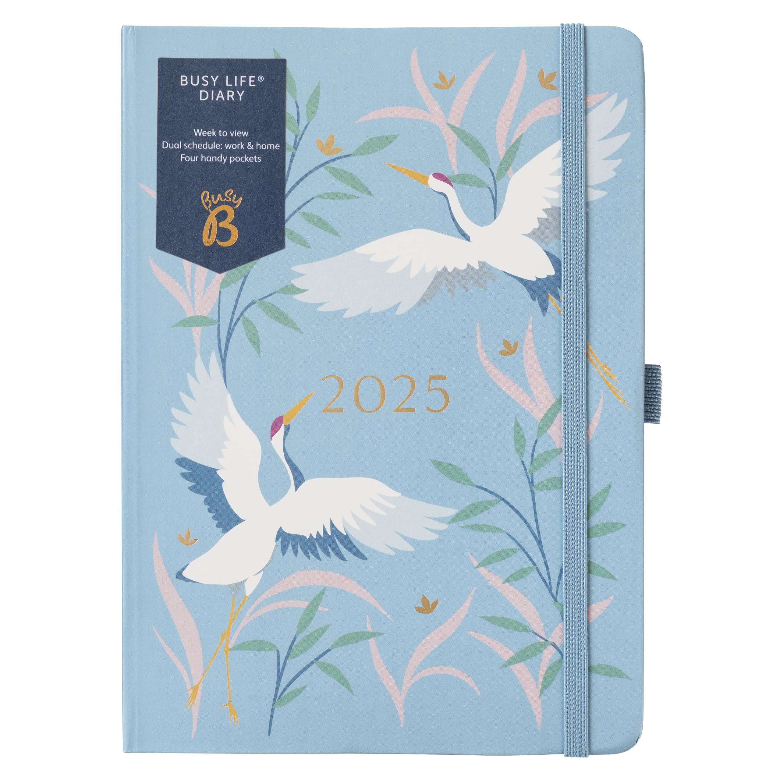 Busy B A5 2025 Weekly Planner - Dual Schedule Academic & Work Diary with Year Calendar, Pen Pockets & Elastic Closure | Perfect for Students, Teachers & Professionals | Birds Design Organizer for School, Office & Daily Planning