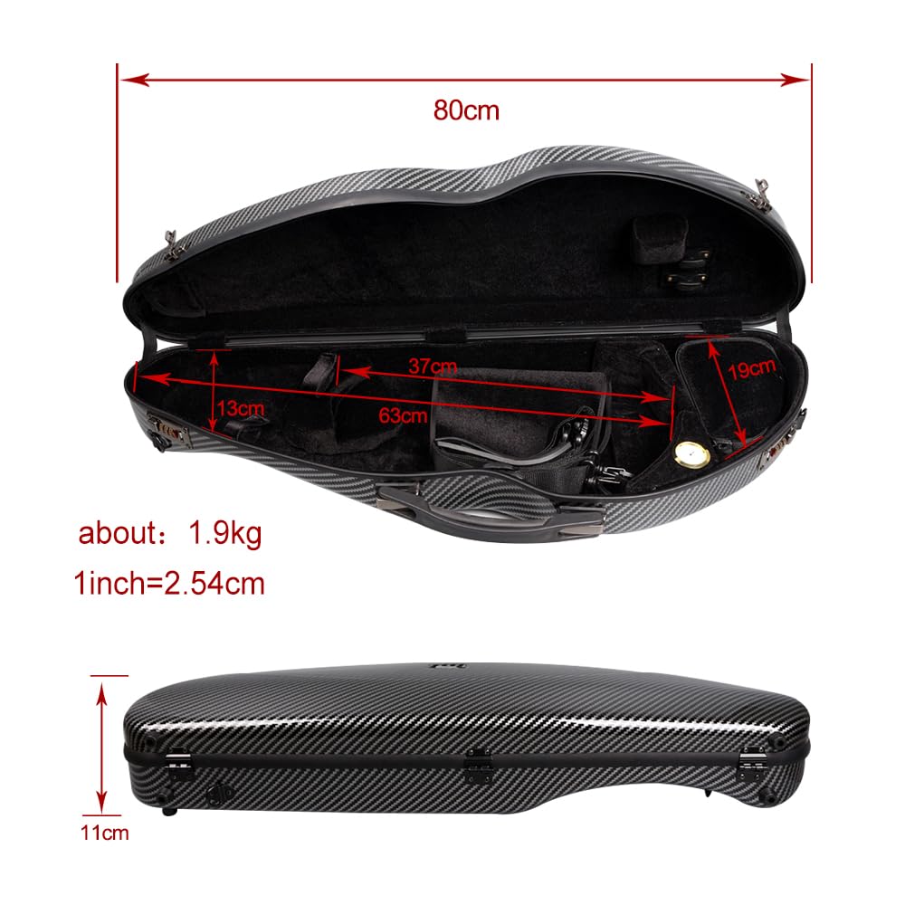 Premium 4/4 Carbon Fiber Violin Case with Knife Shape Design - Durable Handle & Password Lock - Lightweight Black Violin Box for Professional Musicians & Travel Protection