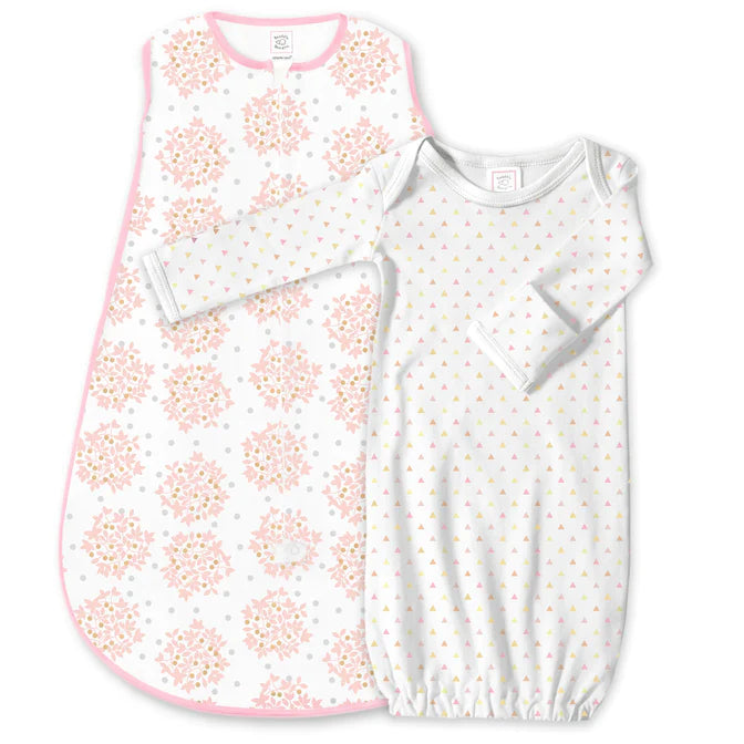zzZipMe Gown & Sack Set - Heavenly Floral Print (BGB 0033) | Comfortable Maternity & Nursing Wear for Hospital & Home Use
