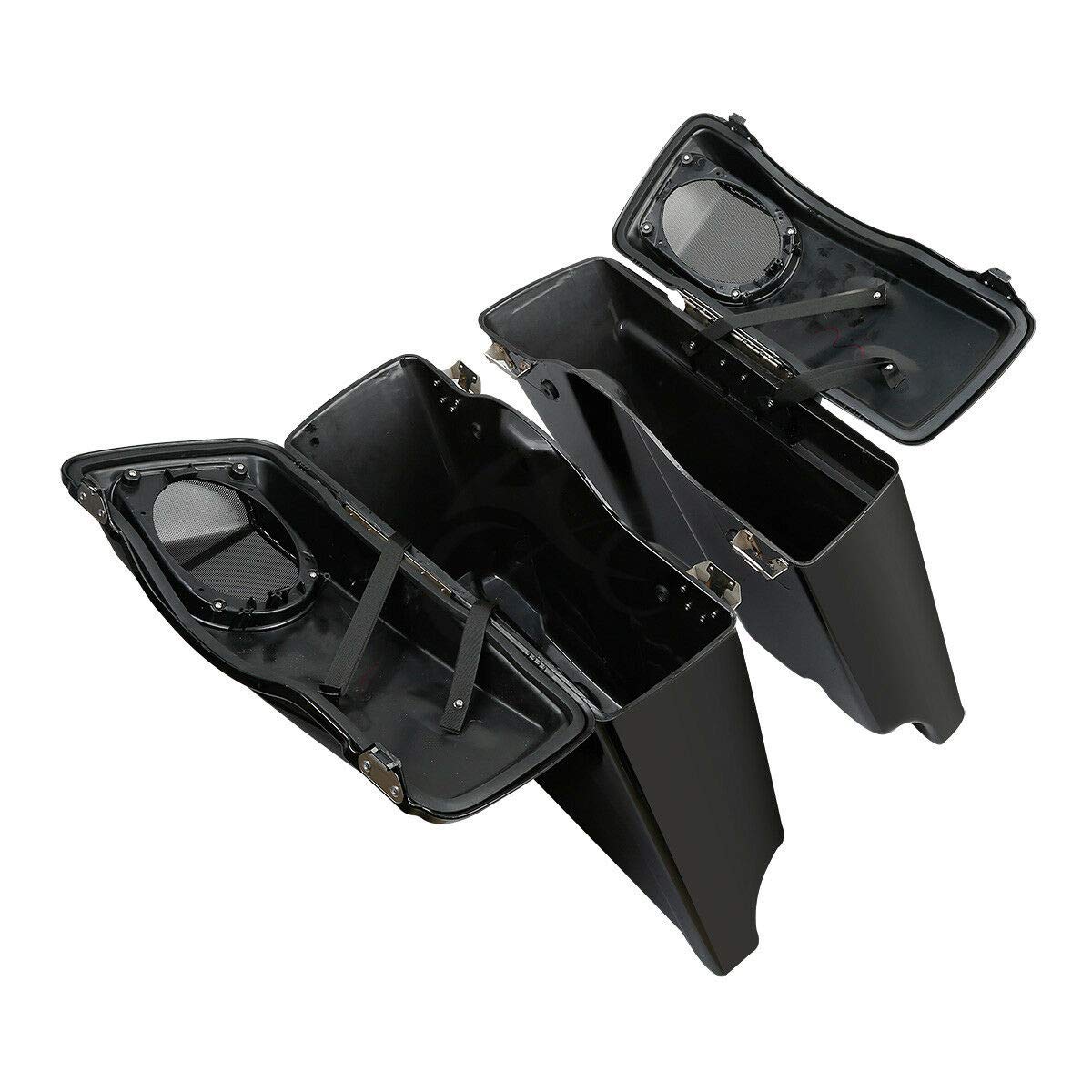 SLMOTO 5 Inch Stretched Motorcycle Saddlebags with 5x7 Speakers - Waterproof Extended Saddle Bags Compatible with Harley Touring, Road Glide, Electra Glide Ultra Classic (1993-2013) - Perfect for Long Rides & Road Trips