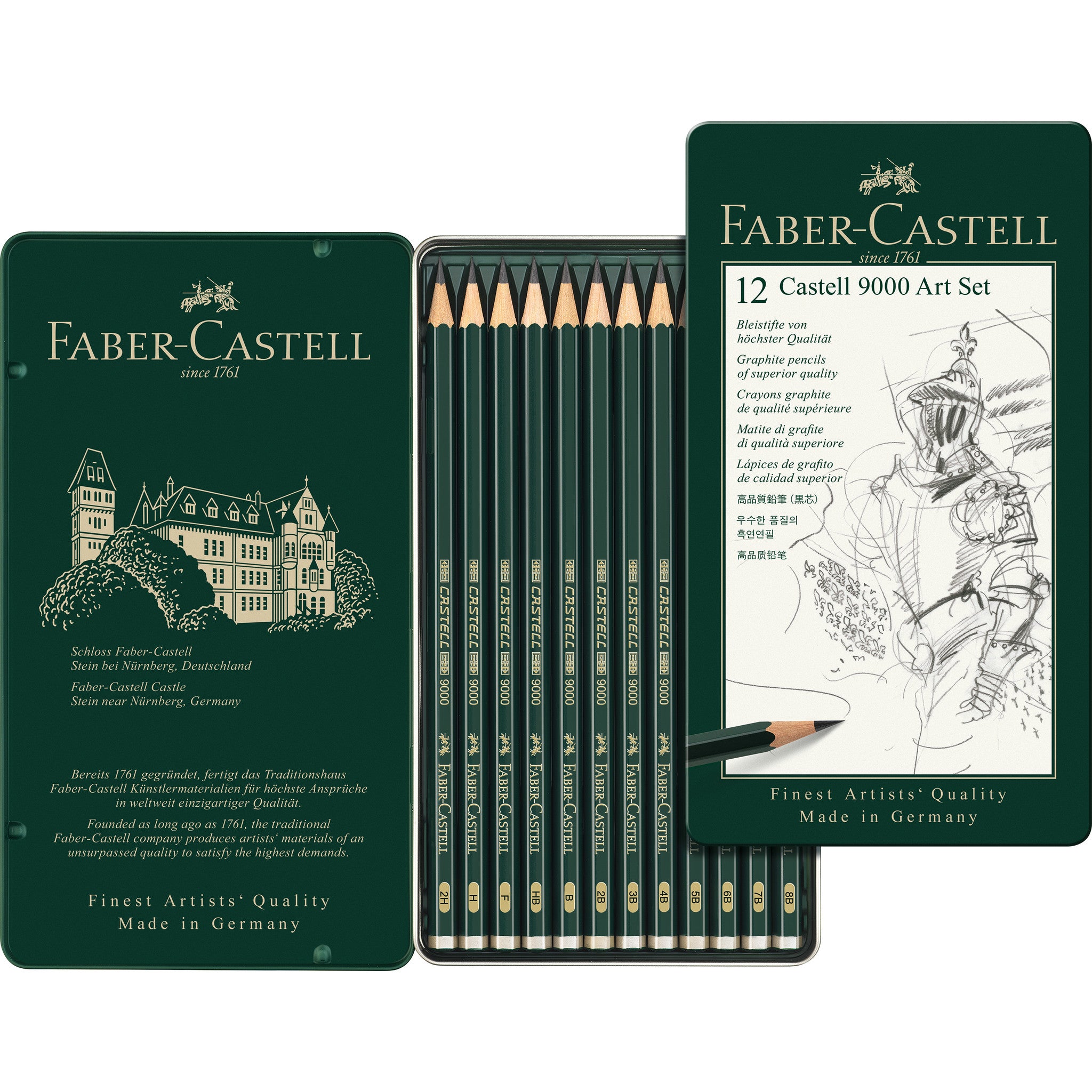 Castell 9000 Graphite Pencils - Premium Art Set of 12 Professional Drawing Pencils in Tin Case #119065 - Perfect for Sketching, Shading & Fine Art Projects
